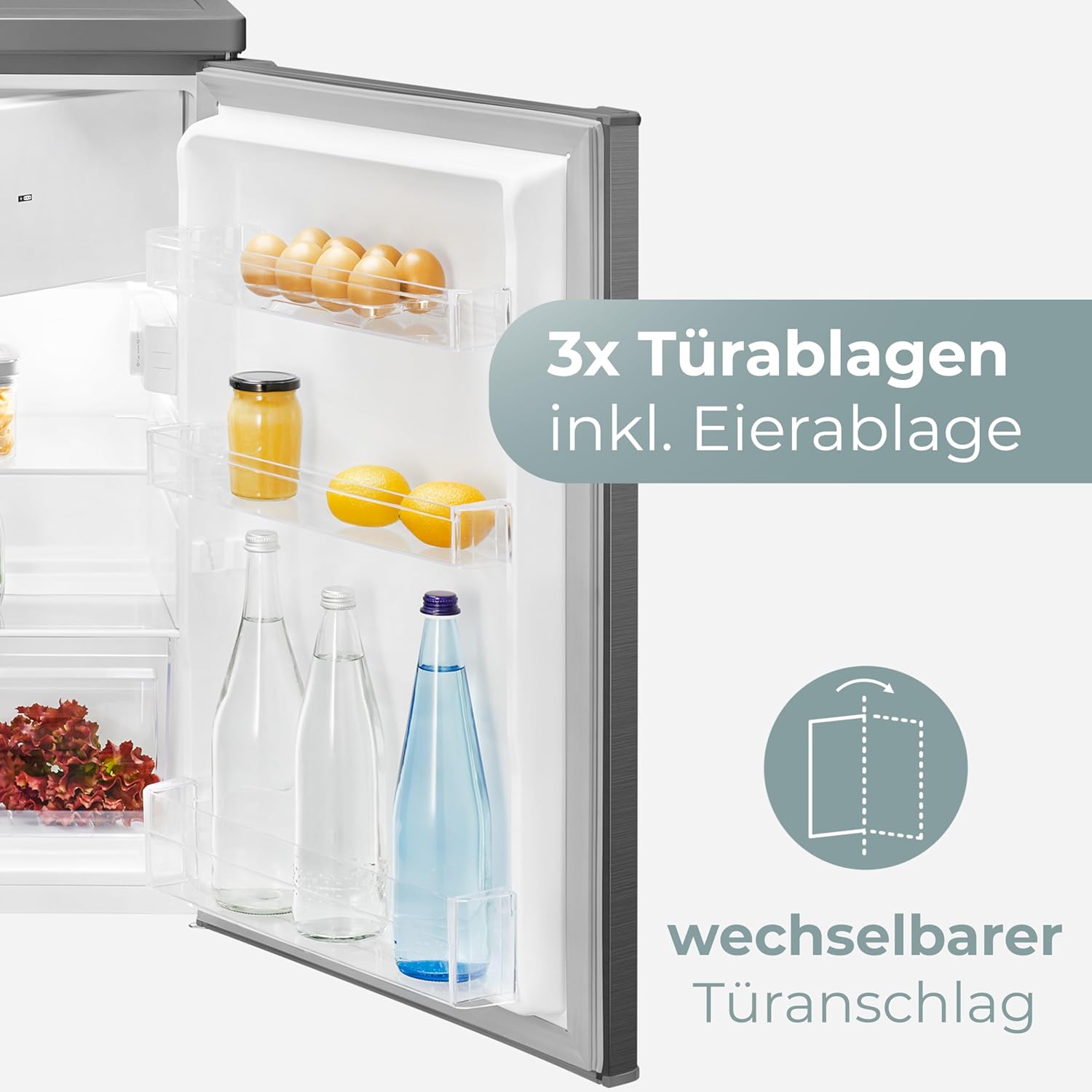 Clatronic Kühlschrank mit Gefrierfach Energieklasse C 85cm Kühl schrank klein leise 37dB Türanschlag wechselbar 0°C - 8°C 109L Fridge kleiner Kühl-schrank KS 101 inox