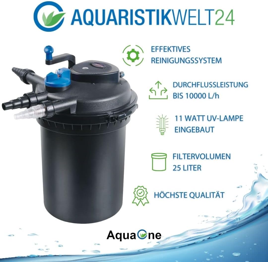 AquaOne Teichfilter Set mit Teichpumpe I Filteranlage CPF-15000 für einen Teich bis 30.000 Liter I Komplettset mit UV Lampe Eco Pumpe 30 Watt Teichschlauch Nr. 29