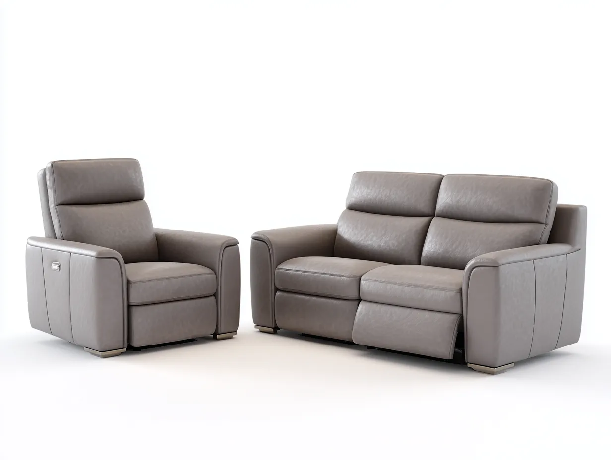 Relaxsofa Sets-Leder-Holz-Metall-182 x 95 x 102 cm-Taupe-Moderne Wohnzimmereinrichtung