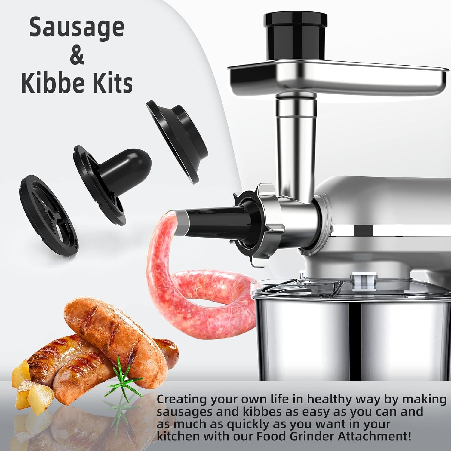 Homlee 3 in 1 Küchenmaschine 1800W Multifunktionale Knetmaschine 6-stufige Gescheindigkeit Mixer, mit Fleischwolf, 1.5L Saftpresse, 5.5L Edelstahlschüssel Teigmaschin