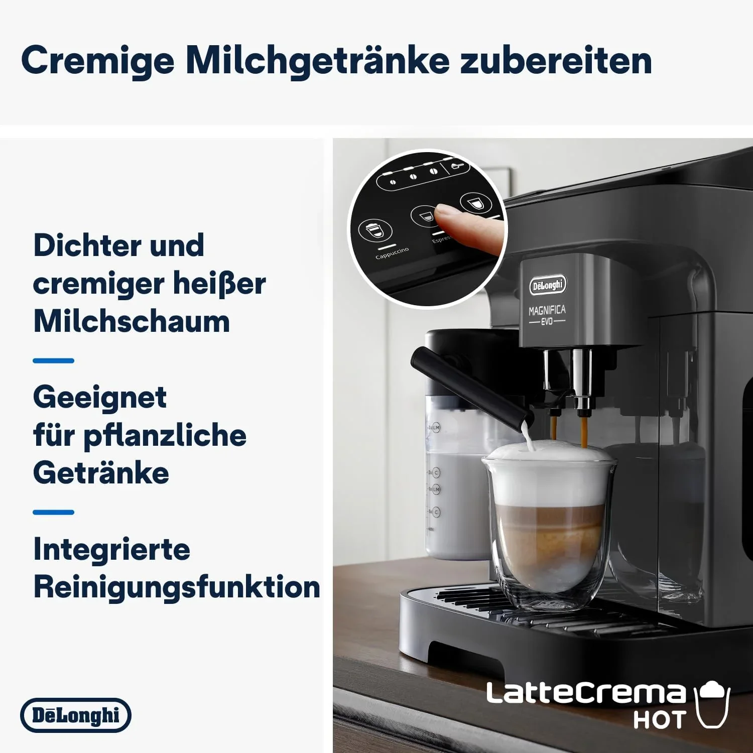 De'Longhi Magnifica Evo Next ECAM312.80.TB, Kaffeevollautomat mit 13 Getr?nken (Cappuccino, Espresso, Latte Macchiato), 2,4'' TFT Farbdisplay, LatteCrema Milchsystem, 2-Tassen-Funktion, Titan