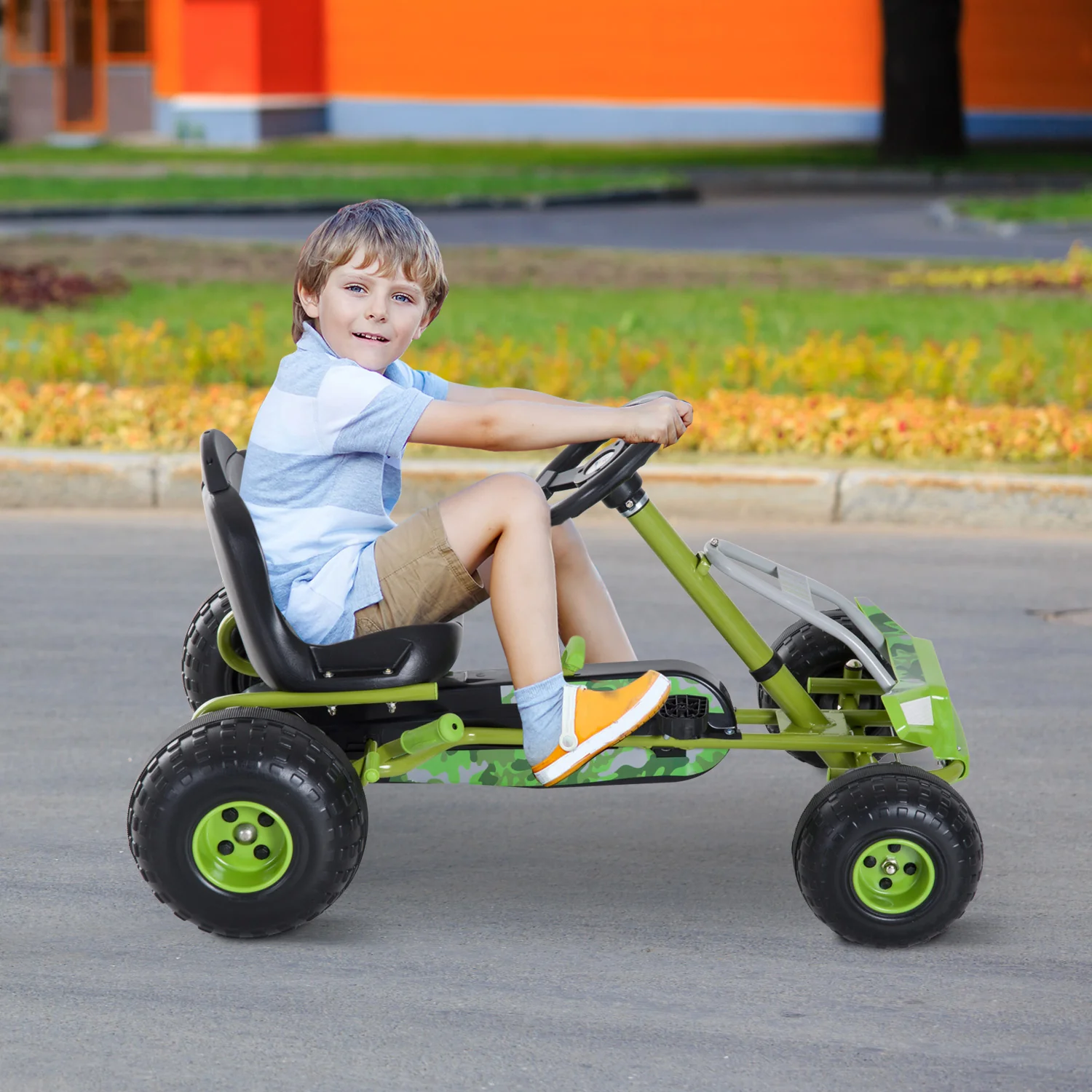 HOMCOM Kinder Go Kart Tretauto Offroad-Design verstellbarer Sitz