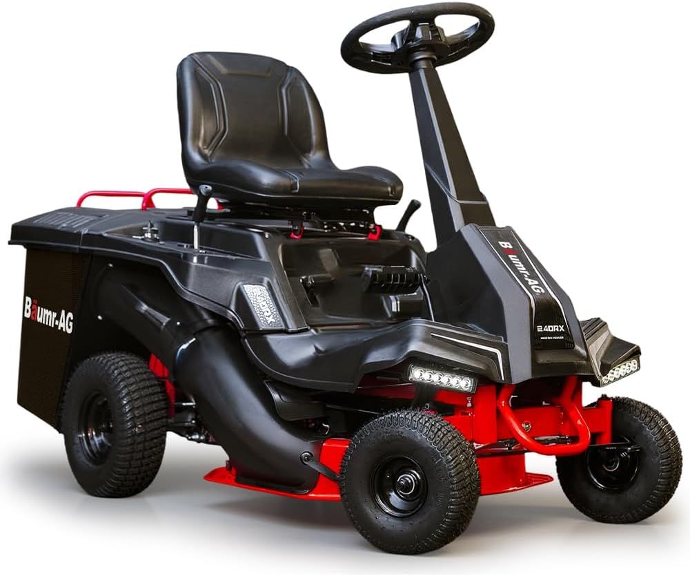 Baumr-AG 24-Inch Ride-On Lawn Mower, 6HP Electric Start, 224cc Engine, Adjustable Heights, Includes Catcher & Mulch Kit