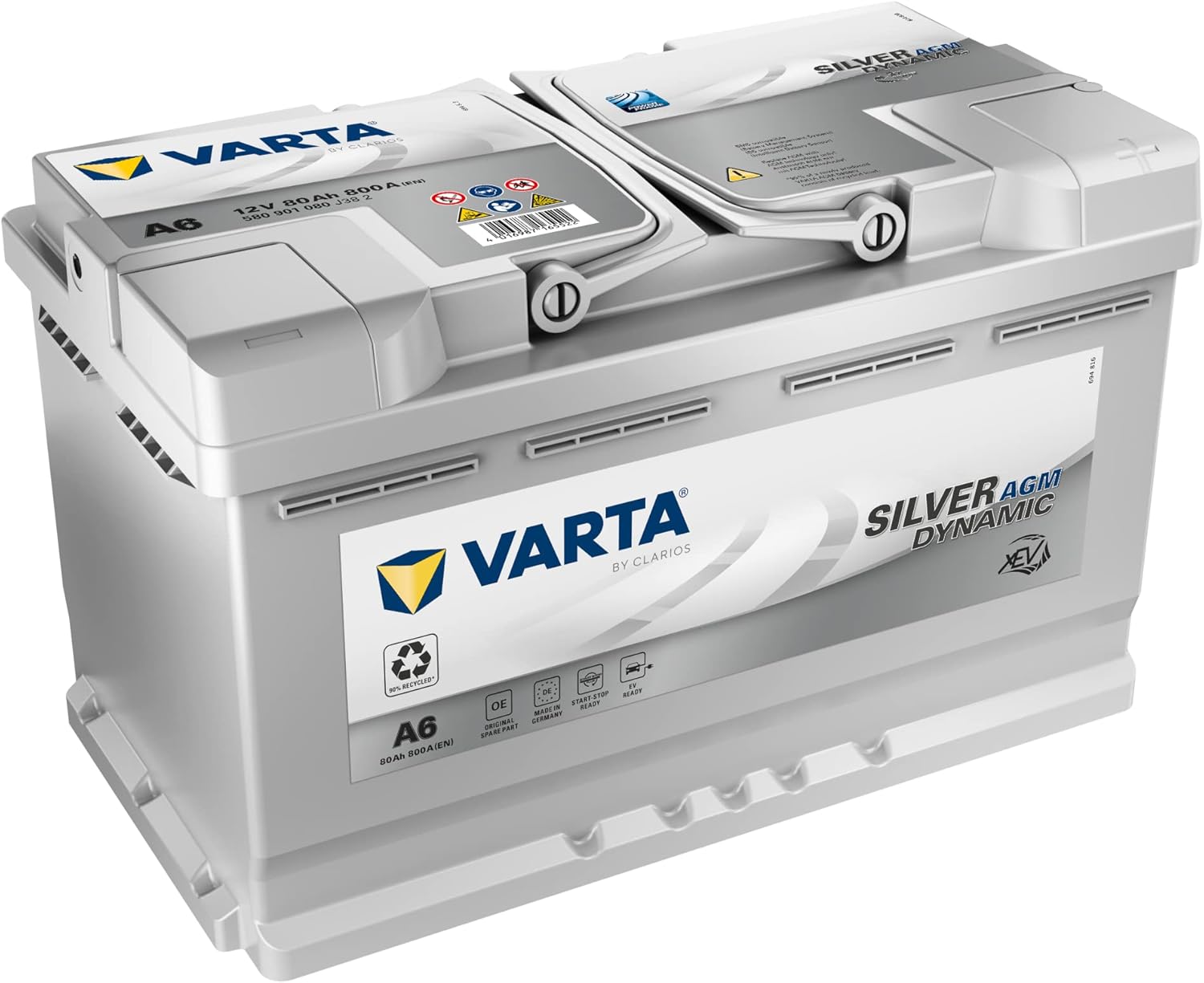 VARTA Silver Dynamic AGM Batterie A6 – Start-Stop und xEV Autobatterie 12V 80Ah 800A – Starterbatterie für Autos mit hohem Energiebedarf