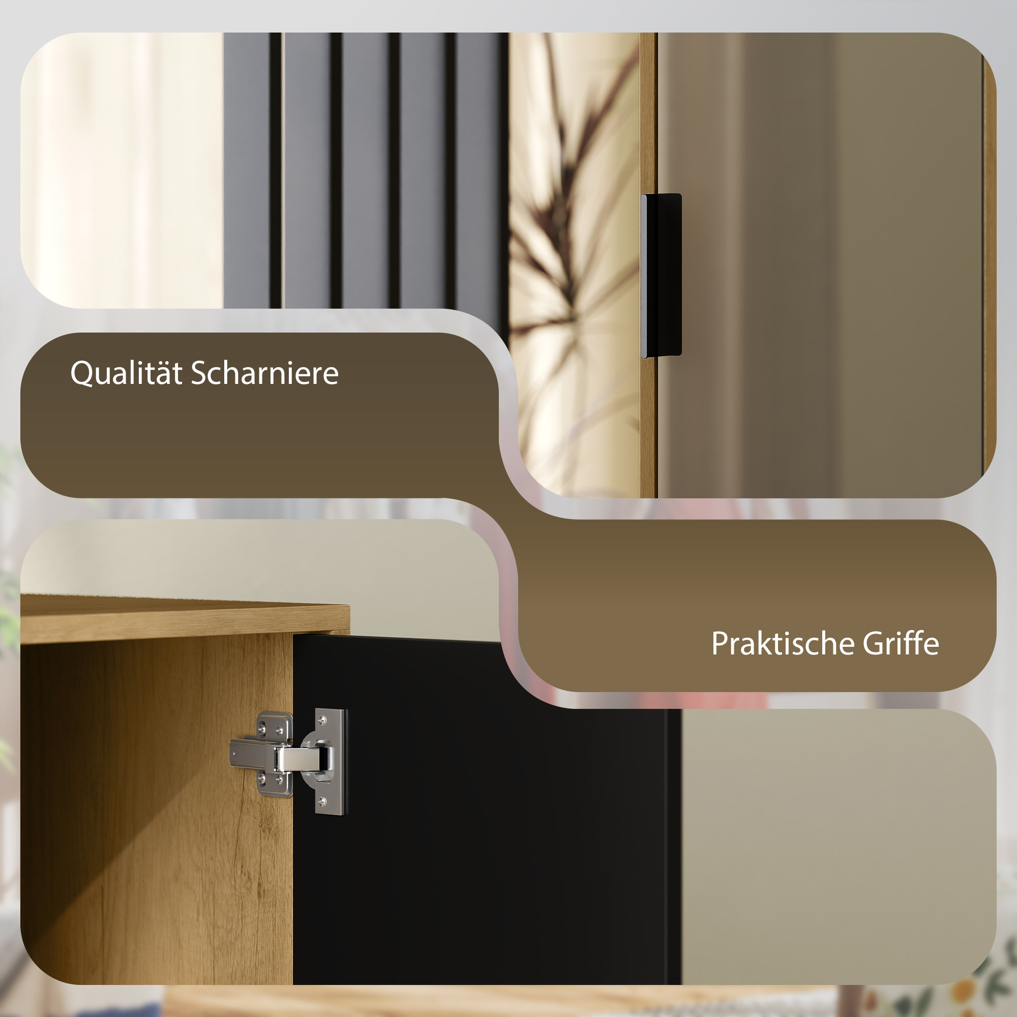 Kast met Spiegel en Kledingstang, Opbergruimten, Open Opbergruimtes, Natuurlijk hout, Zwart