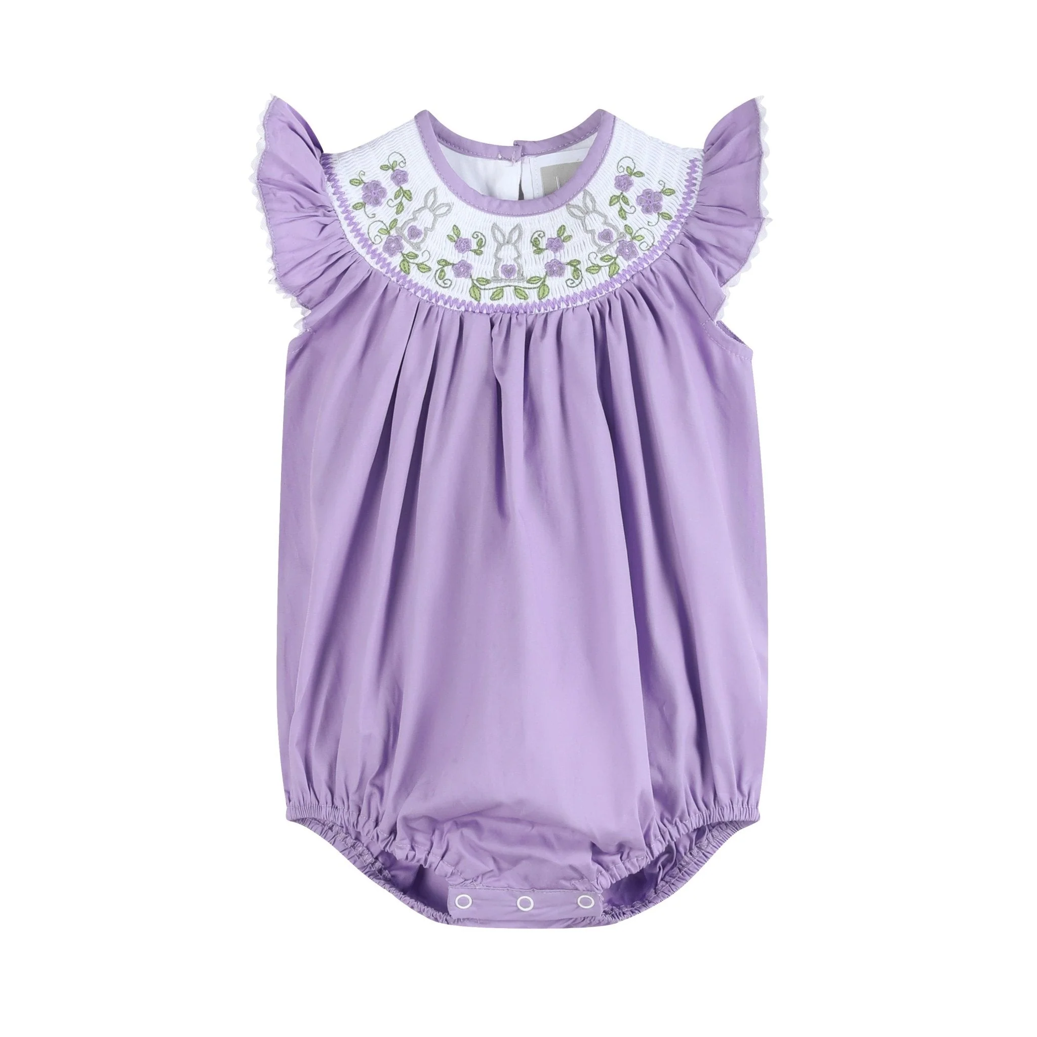 Purple Bunny Smocked Flutter Romper
