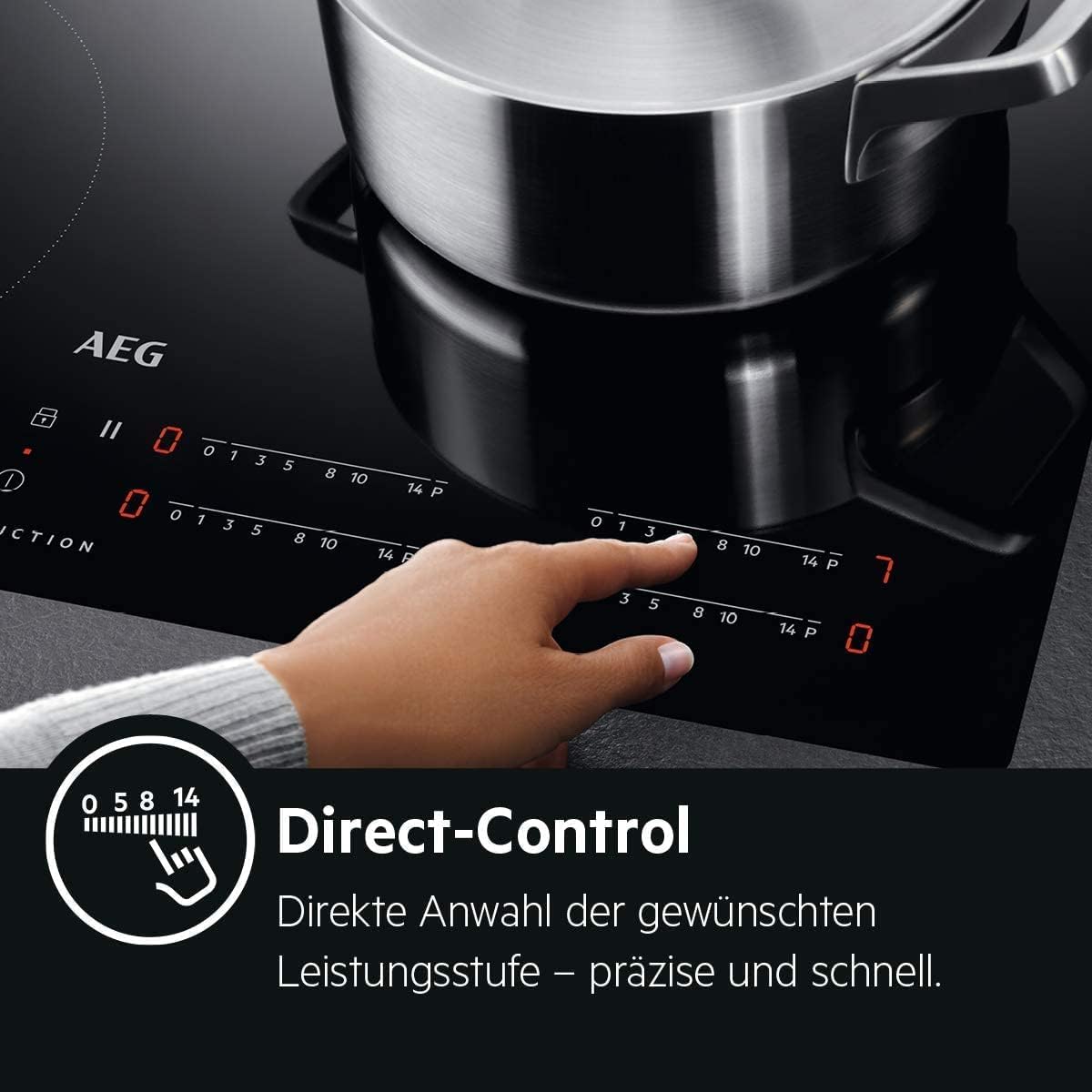 AEG Induktionskochfeld autark 80cm mit Dunstabzug / Made in Germany / 4 Flex-Kochzonen mit Bridge (Kombination 2er Zonen) / Auto-Funktion des Dunstabzugs / Aktivkohlefilter / COLI84COXB