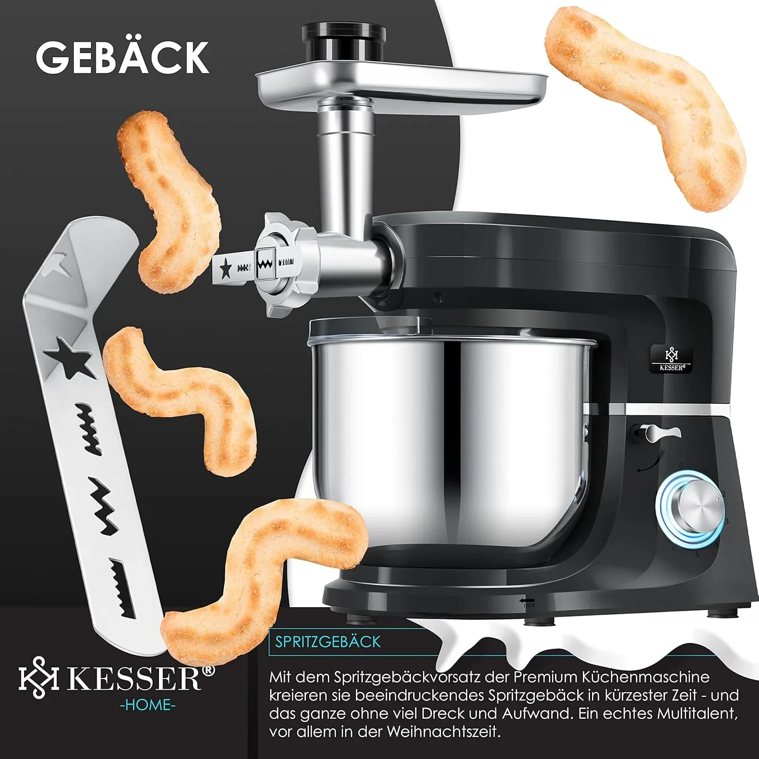KESSER? 3 in 1 Universal K��chenmaschine K-KM 3000 mit Fleischwolf Knetmaschine Multifunktionale R��hrmaschine 5,5L Sch��ssel mit 3 R��hrwerkzeuge, 1,5L Entsafter, Zubeh?r-Set, Pasta & Geb?ckformen