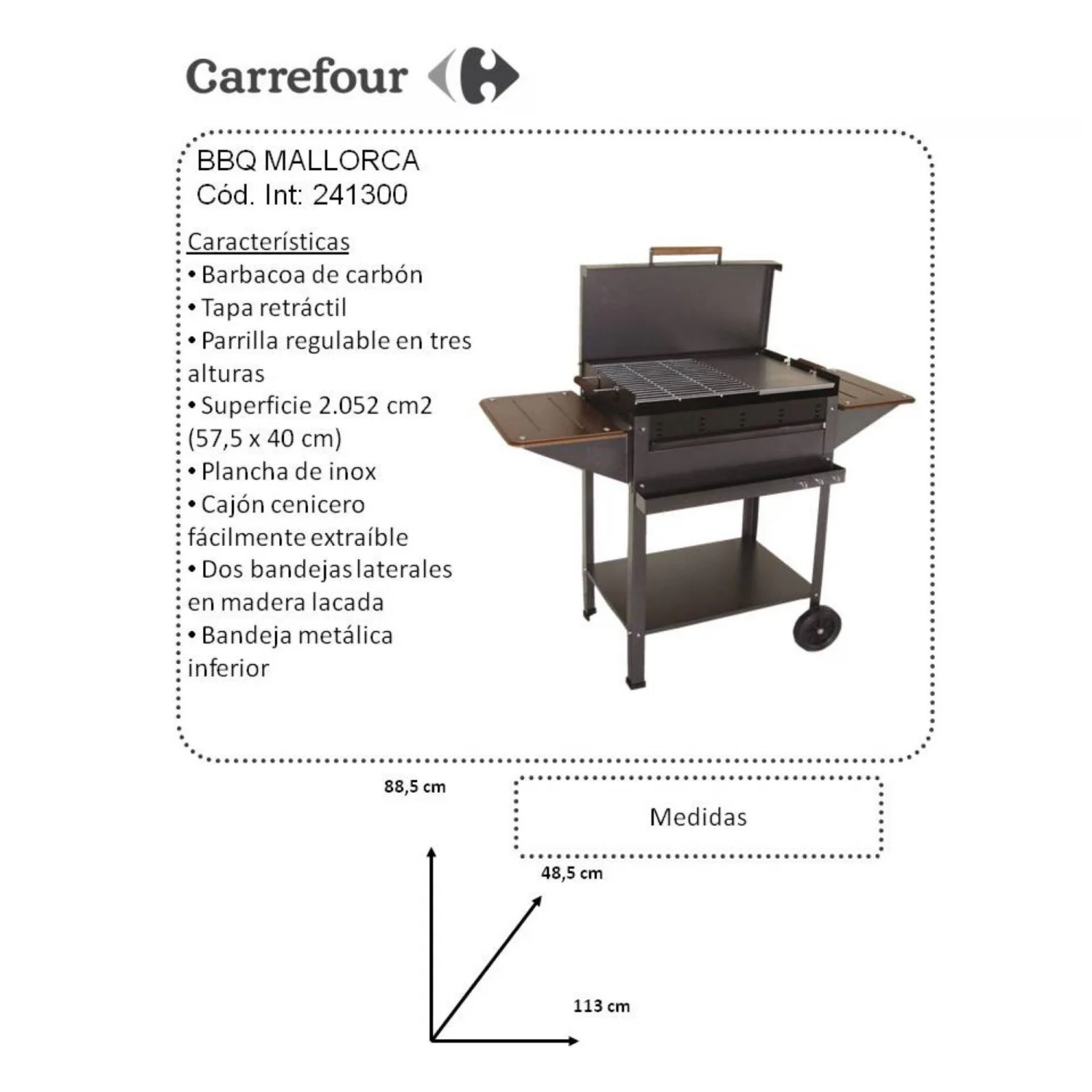 Grill węglowy/drewno opałowe Barbecue Mallorca 48,5 x 57,5 ​​cm