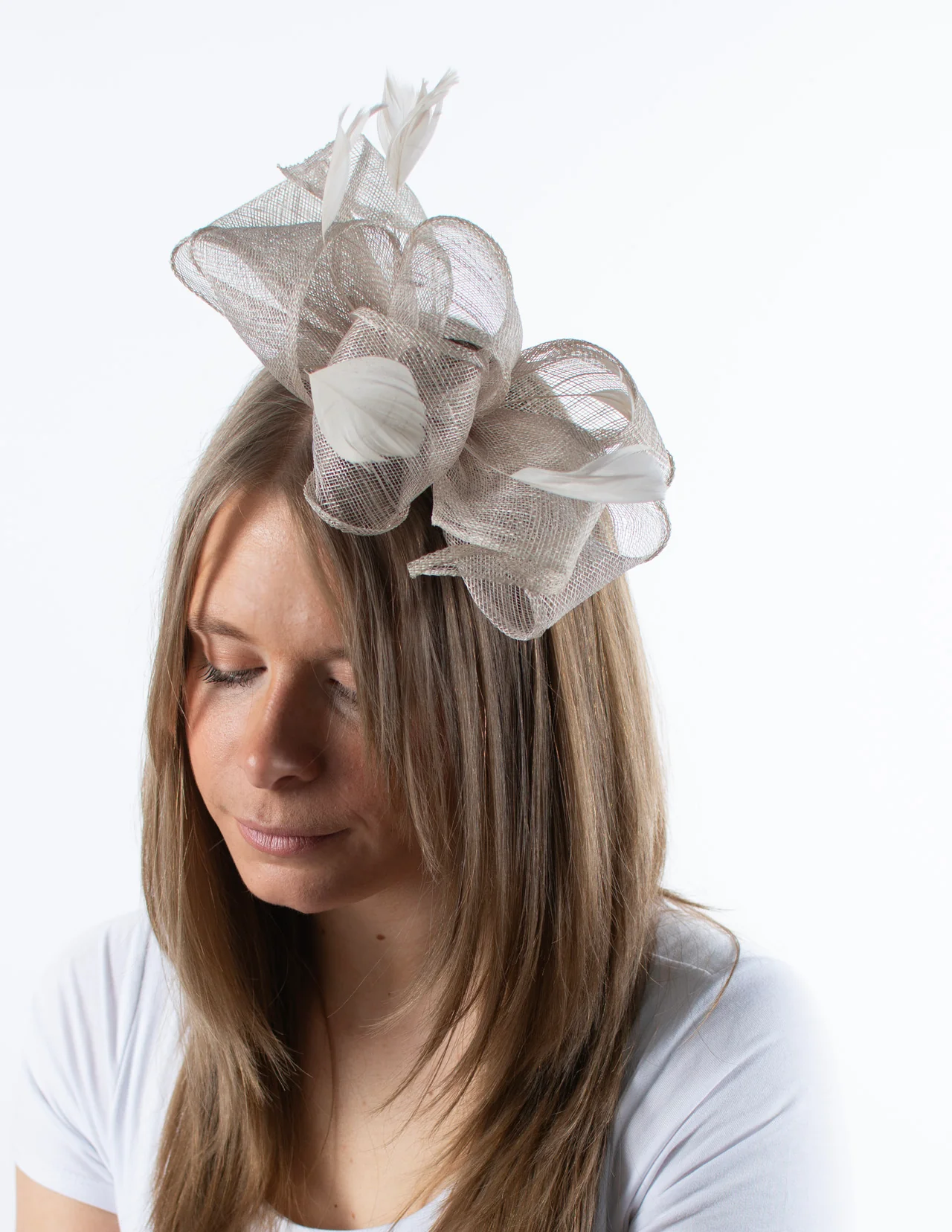 Fascinator | Feather Detail Bow | Pewter