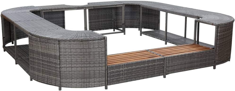 vidaXL Whirlpool Umrandung mit 2 hölzernen Spa-Stufen Spa Poolumrandung für Schwimmbecken Quadratisch Grau 268x268x55cm Poly Rattan