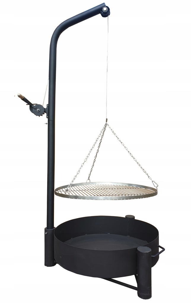 Grill ogrodowy żuraw na wysięgniku ruszt nierdzewny palenisko trójnóg