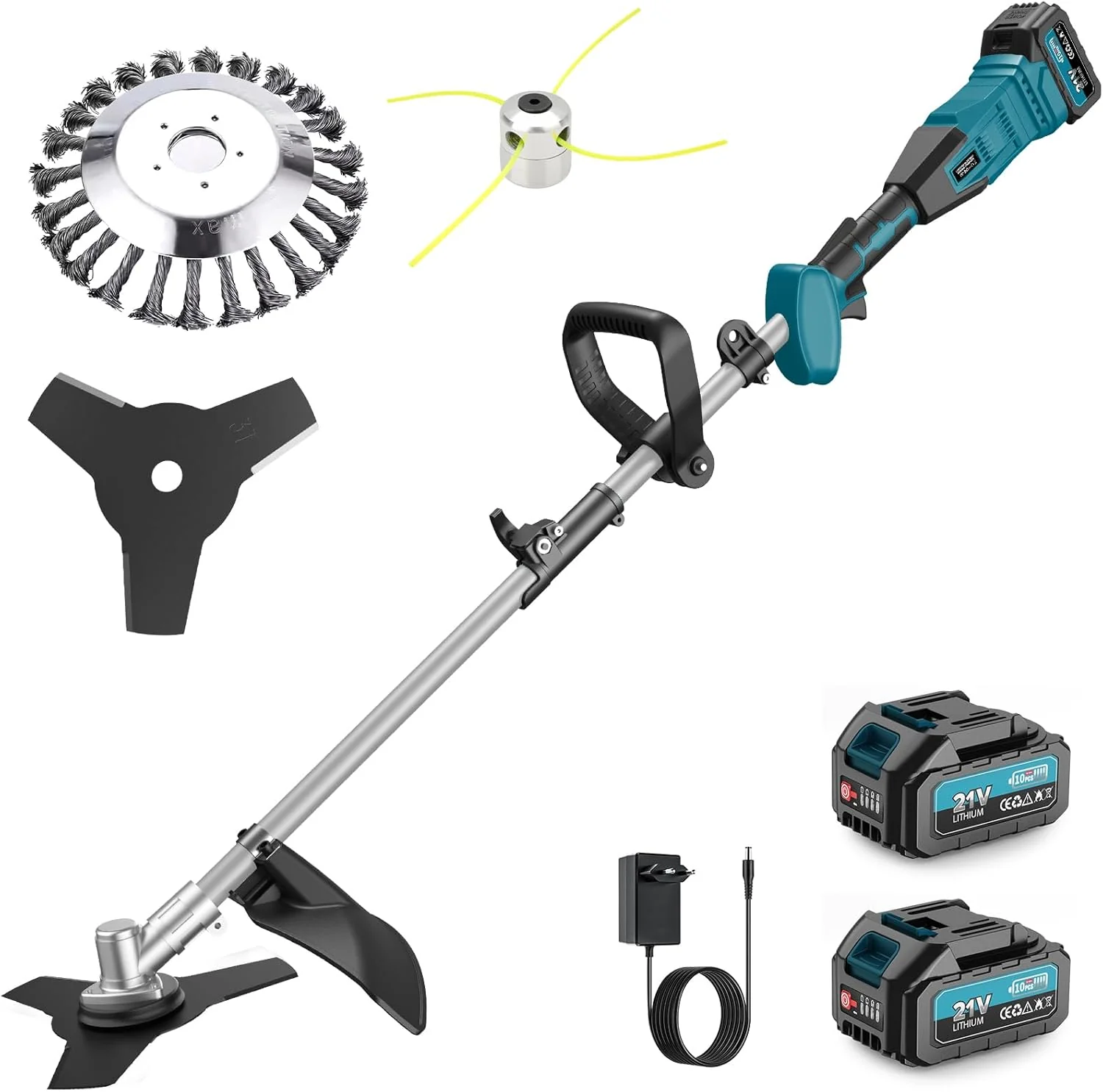 Accu grastrimmer met 2 accu's, 16000mAh/21V 1000W borstelloze accu bosmaaier, maaibreedte 30cm, multifunctionele accu graskantensnijder voor gazon tuin snoeien - E-Edge