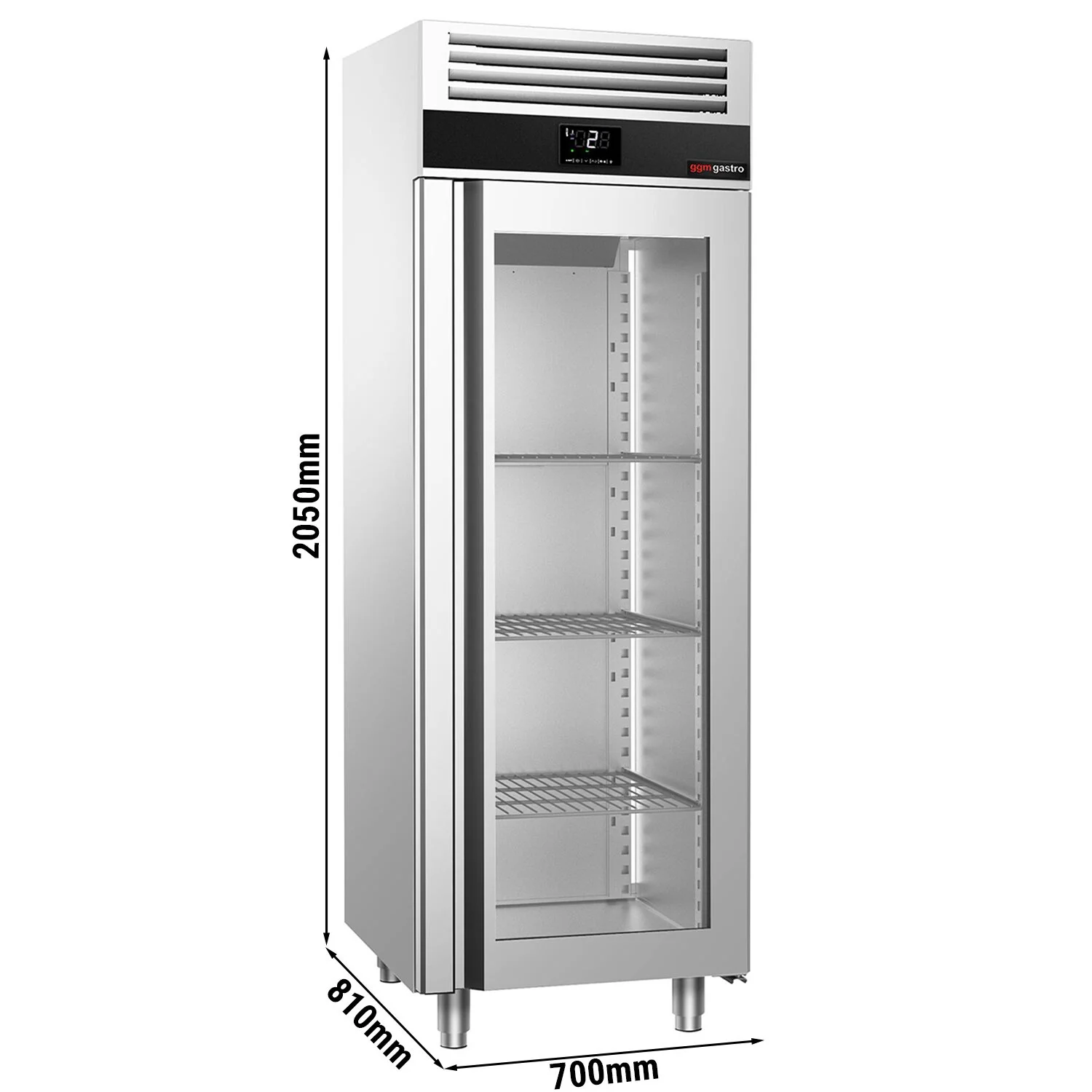 Kjøleskap i rustfritt stål PREMIUM - 700 l - -2 °C til +8 °C - med 1 glassdør