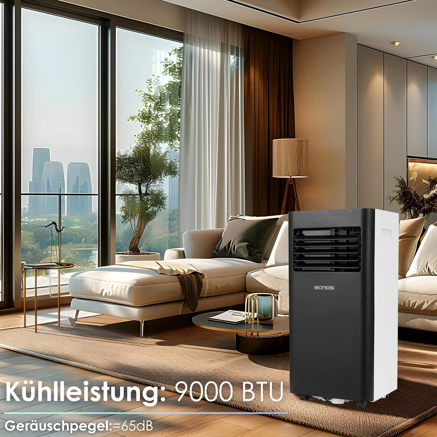 Echos airconditioning 3-in-1 WIFI mobiel raamafdichting met afvoerslang 24u timer afstandsbediening 9000 BTU 3 standen aircooler mobiele airconditioning airco airconditioner
