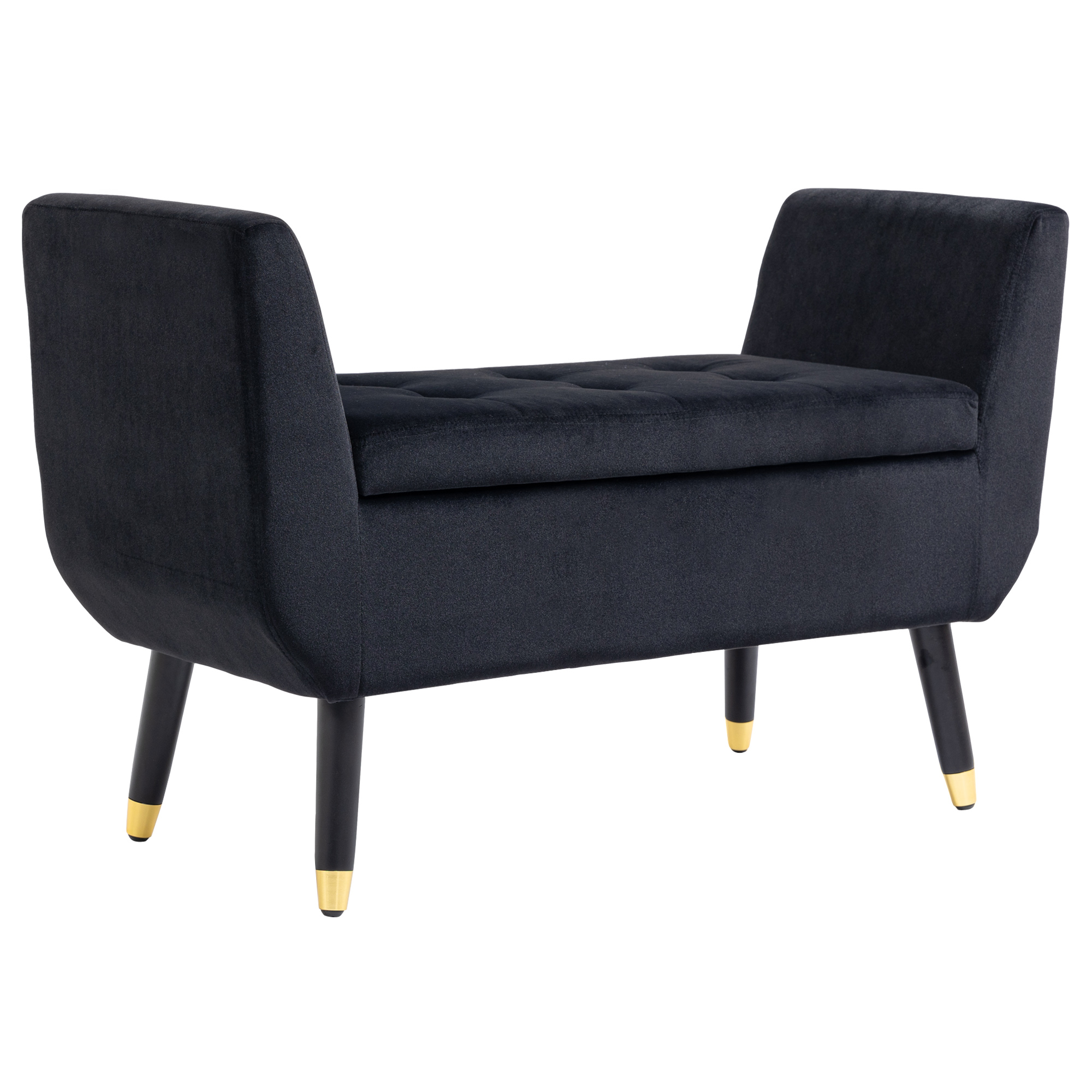 luxe bank gestoffeerde bank met opbergruimte armleuningen bank fluweelzacht polyester rubber hout zwart 107 x 42 x 65 cm