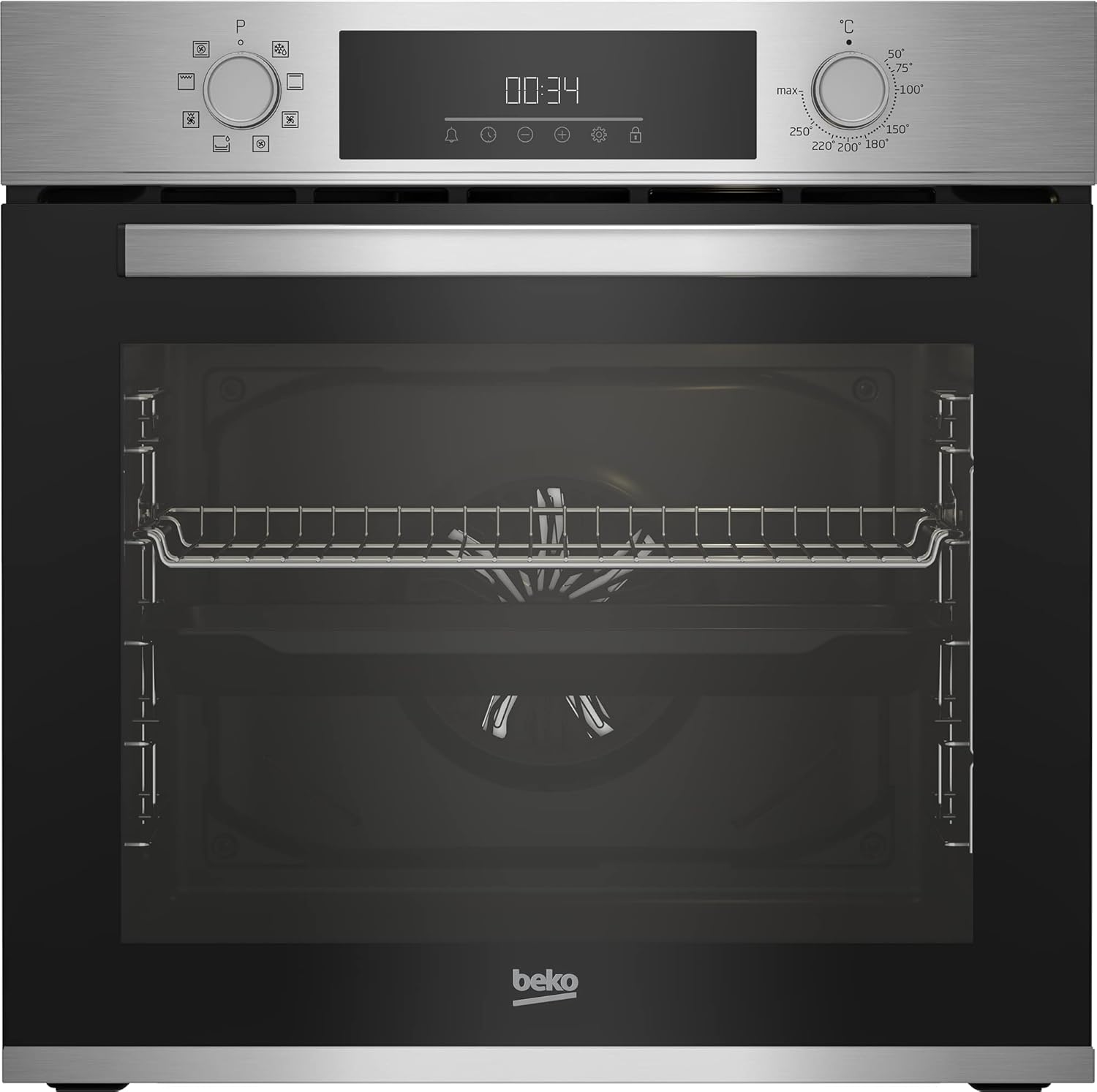 Beko BBSM12340X Einbau-Backofen-Set, zwei autarke Geräte: Induktionskochfeld mit 4 Kochzonen, Backofen mit 8 Heizarten, 72 l Garraum-Volumen, Kindersicherung, Sensortasten, Schwarz/Edelstahl