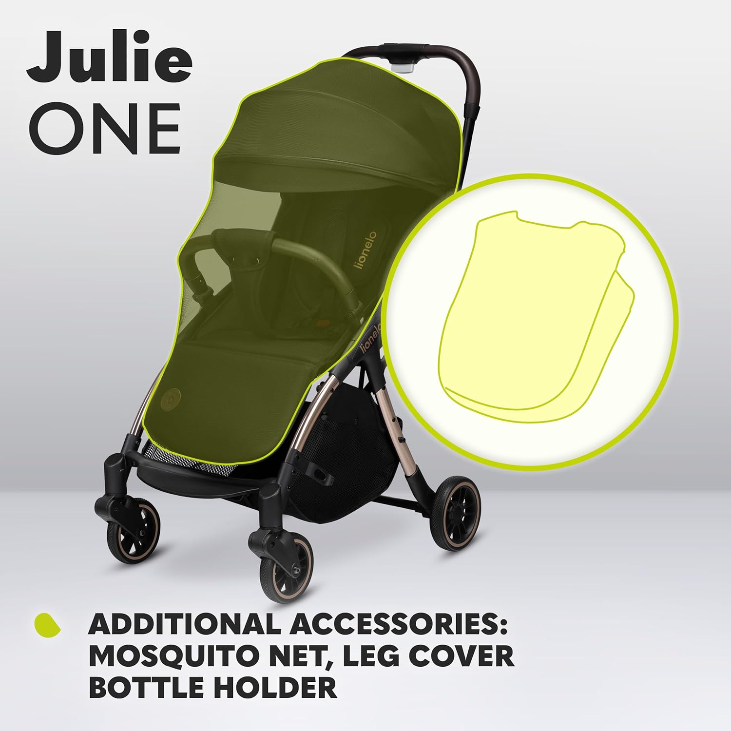 LIONELO Julie One Buggy Kinderwagen bis 22 kg, verstellbare Rückenlehne und Fußstütze, Moskitonetz, Beinwärmer, Getränkehalter und Transporttasche, zusammenklappbar