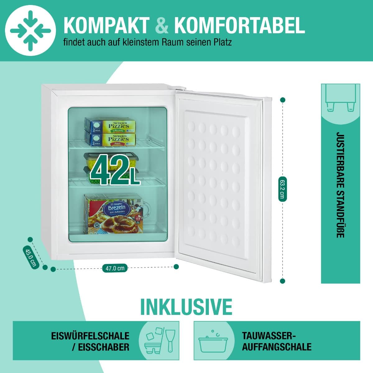 Bomann Gefrierschrank klein mit 42L Nutzinhalt | Mini Gefrierschrank mit 2 herausnehmbaren Gitterablagen | Gefrierschrank mit wechselbarem Türanschlag & stufenloser Temperaturreglung |GB 7236 schwarz