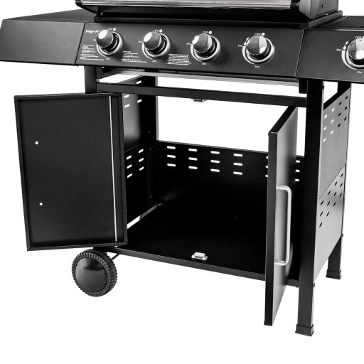 GRILL GAZOWY Ogrodowy RUSZT ŻELIWNY 13kW 4+1 Z SZAFKĄ I STOLIKIEM BOCZNYM