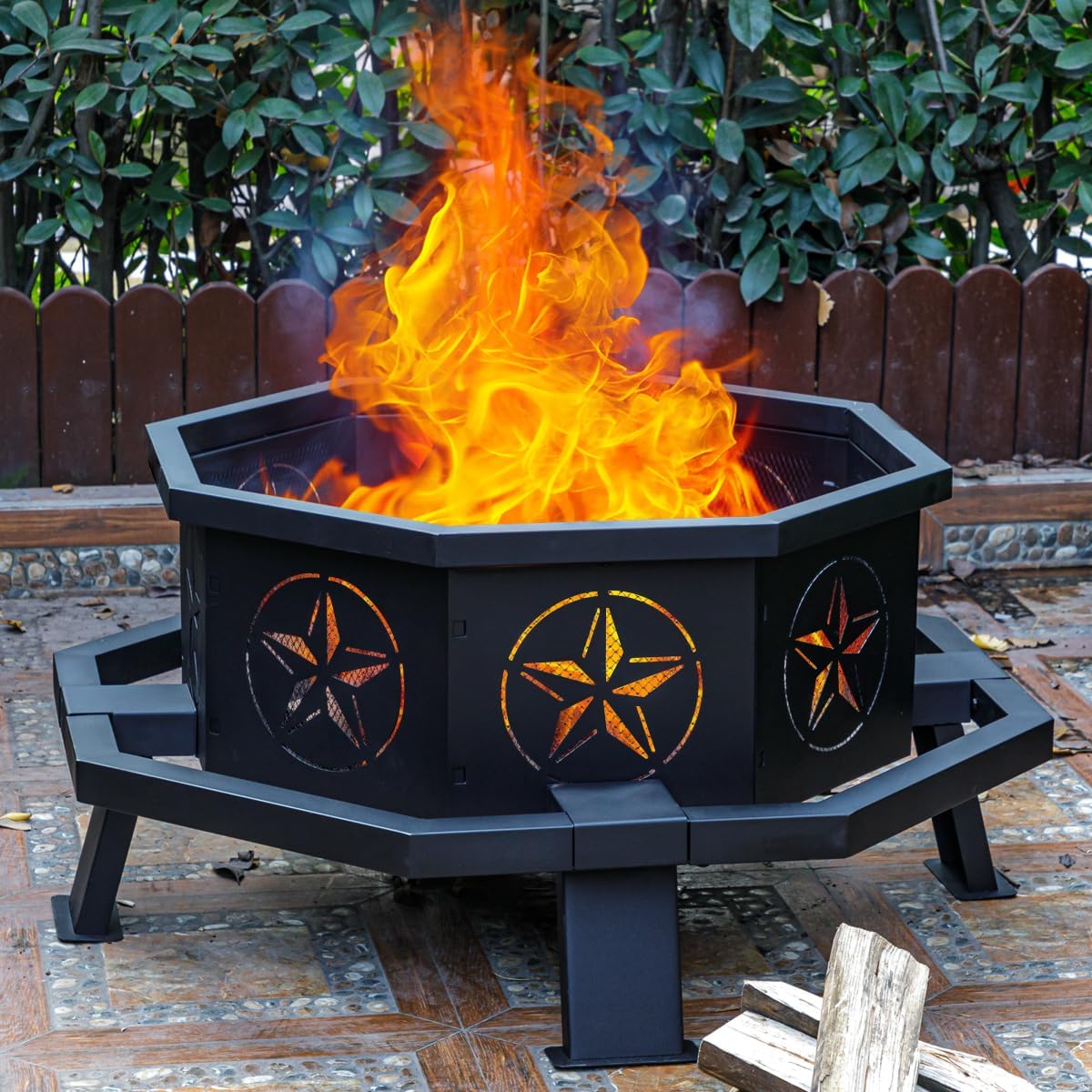 Verdeluxe 35 Inch Octagonal Fire Pit,Outdoor Fire Pit,Wood Burning Firepit for Bonfire,Firepits for Outside,Camping, Backyard, Patio,Bonfire,Garden