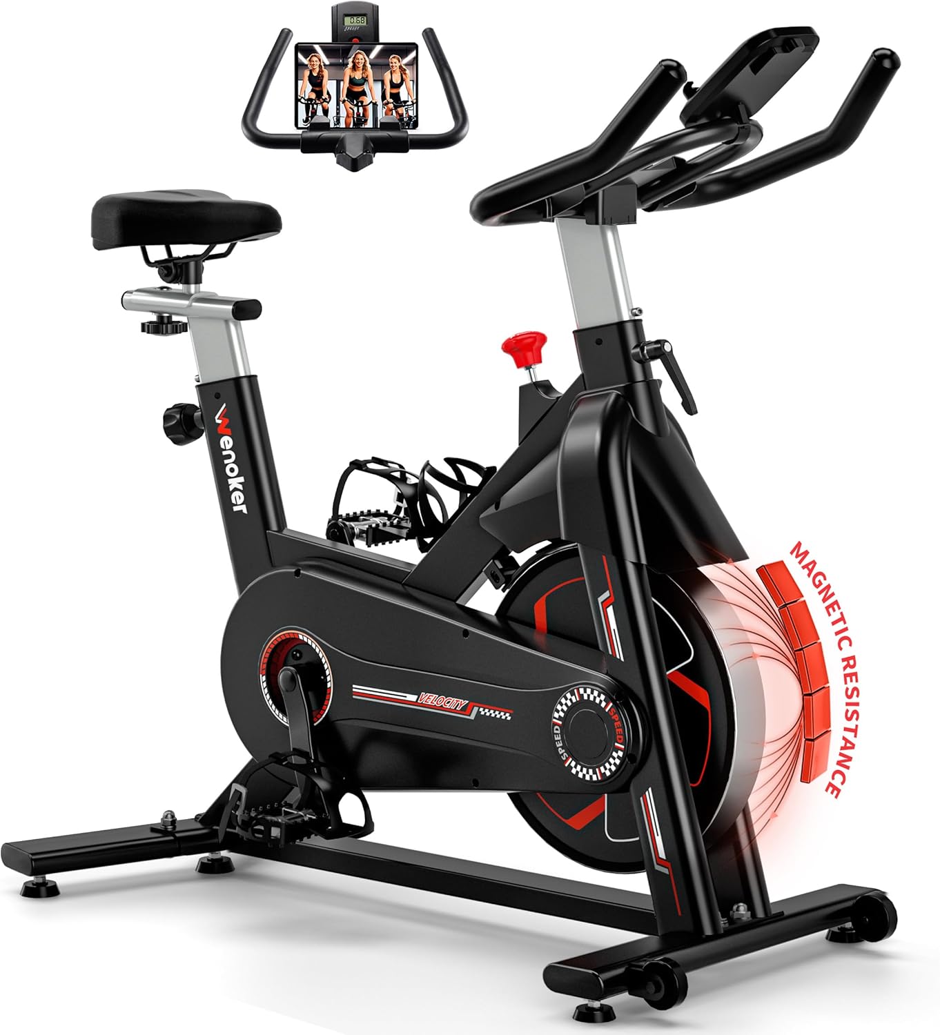 [2025 Aktualisierte] Wenoker Heimtrainer, Magnetwiderstand Stationäres Fahrrad für Zuhause, Indoor Bike mit Flüsterleise, Schweres Schwungrad und Verbesserter LCD-Monitor, Bis 160KG