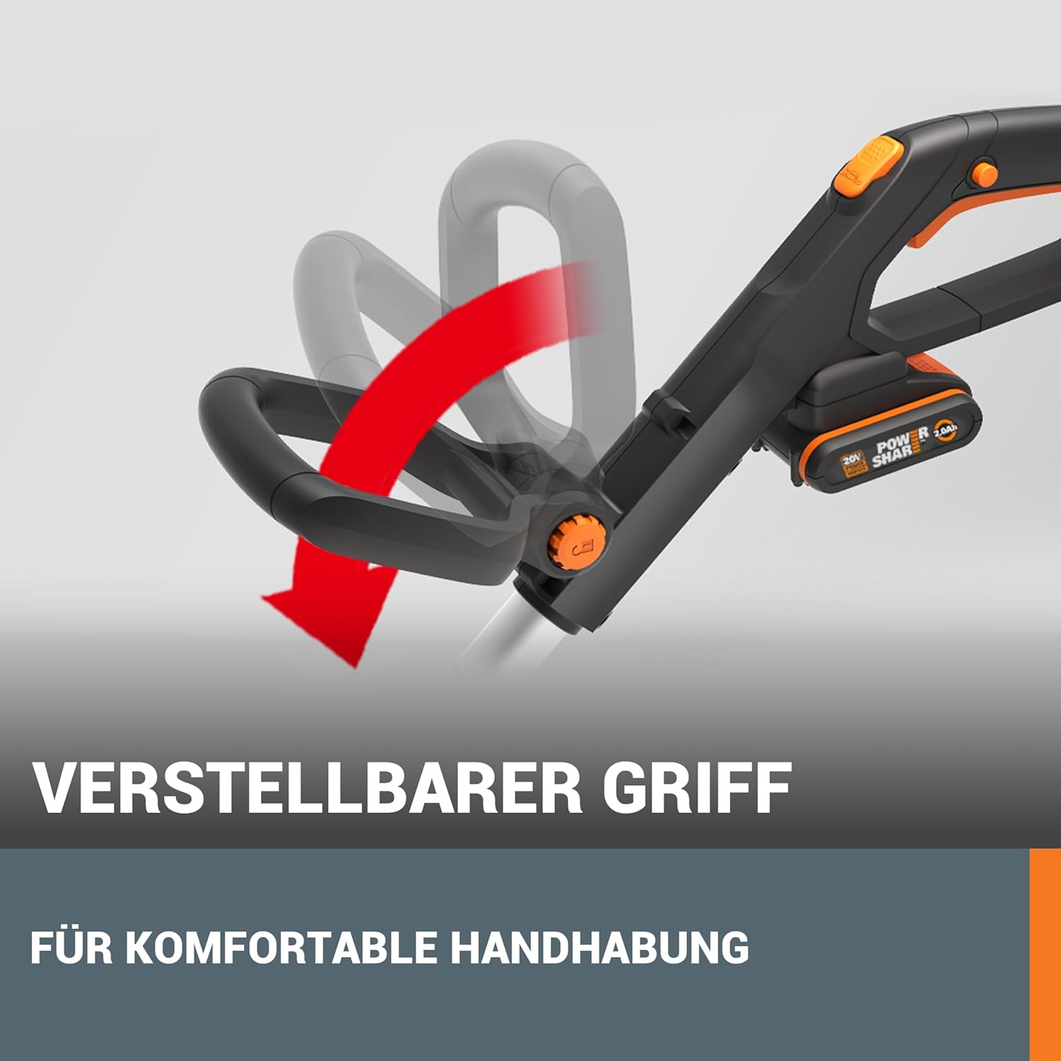 WORX 18V(20V MAX) Akku Rasentrimmer WG163E.3, 2-in-1 rasenkantenschneider mit 90° drehbarer Trimmerkopf, Teleskopstiel, Powershare, 2 x 2,0 Ah Akku