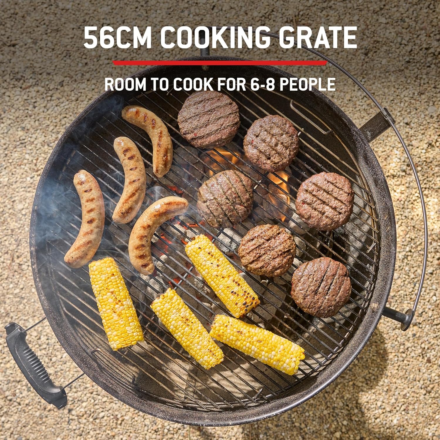 Weber Original Kettle Premium Holzkohlegrill/Porzellanemaillierter Deckel und Kessel, 57 cm Grillfläche, One-Touch-Reinigungssystem, Deckelthermometer, Dreibein-Ständer und Räder, Schwarz
