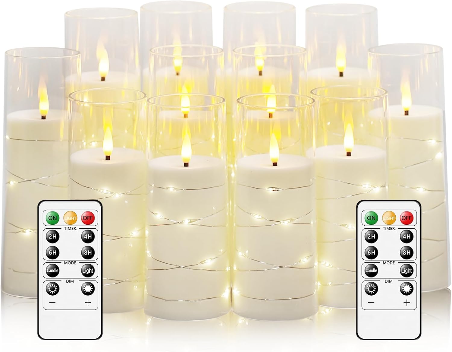 Flammenlose Kerzen mit eingebetteter Sternschnur, batteriebetriebene LED-Kerzen, mit Fernbedienung, 12 weiße flackernde Kerzen für Weihnachten, Hochzeiten, Heimdekoration und Party, (D 5,8 x