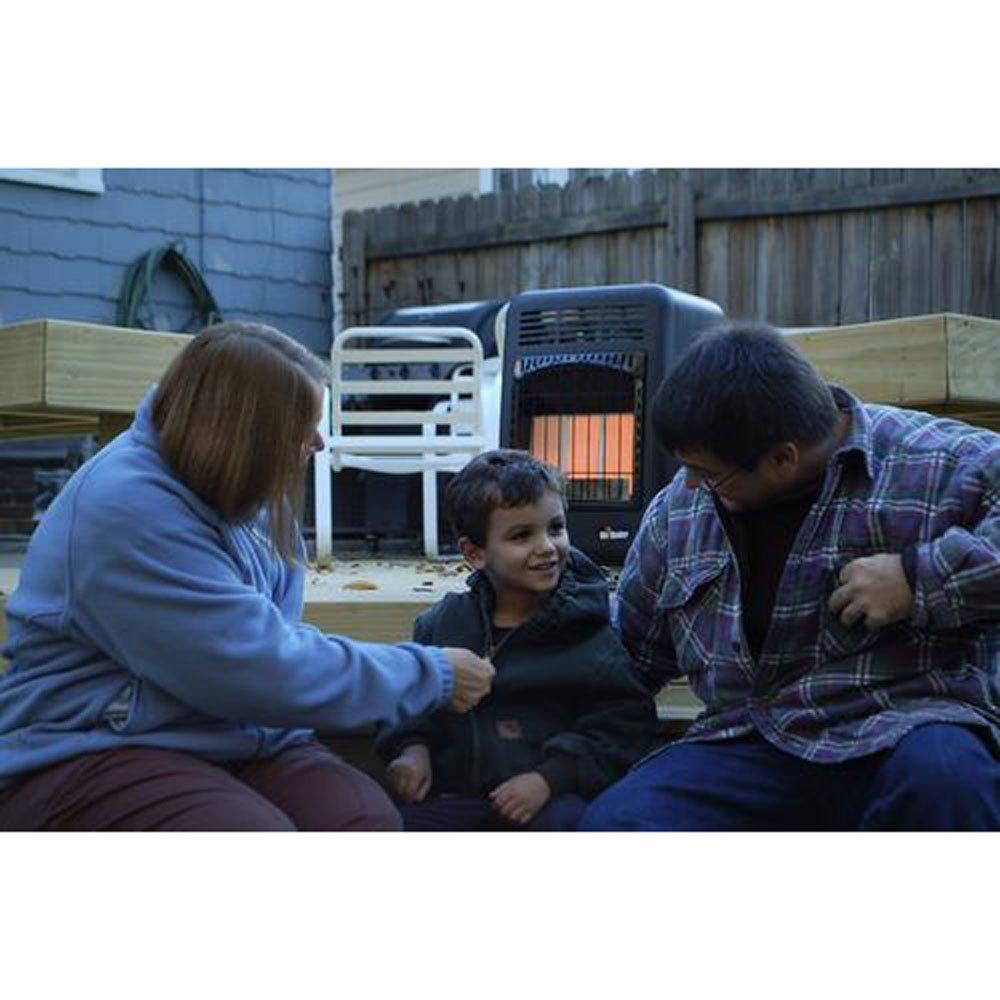 Portable Propane Radiant Heater by [Brand Name], 18,000 BTU, Outdoor Use, Includes Regulator & Hose, Safety Features, Mobile Cabinet Design