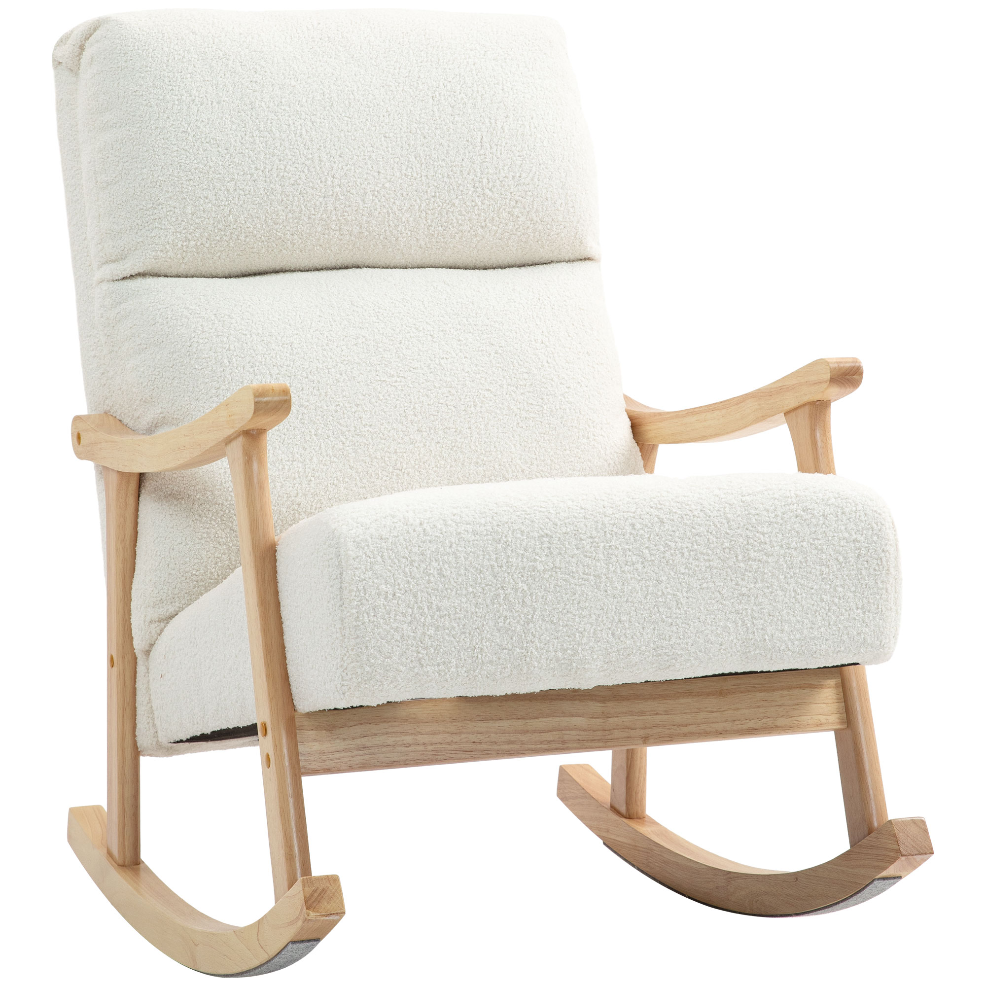 Schommelstoel met Fluweelachtige Bekleding, Ergonomische Rugleuning, Belastbaar tot 120 kg, 65B x 90T x 98H cm, Roomwit