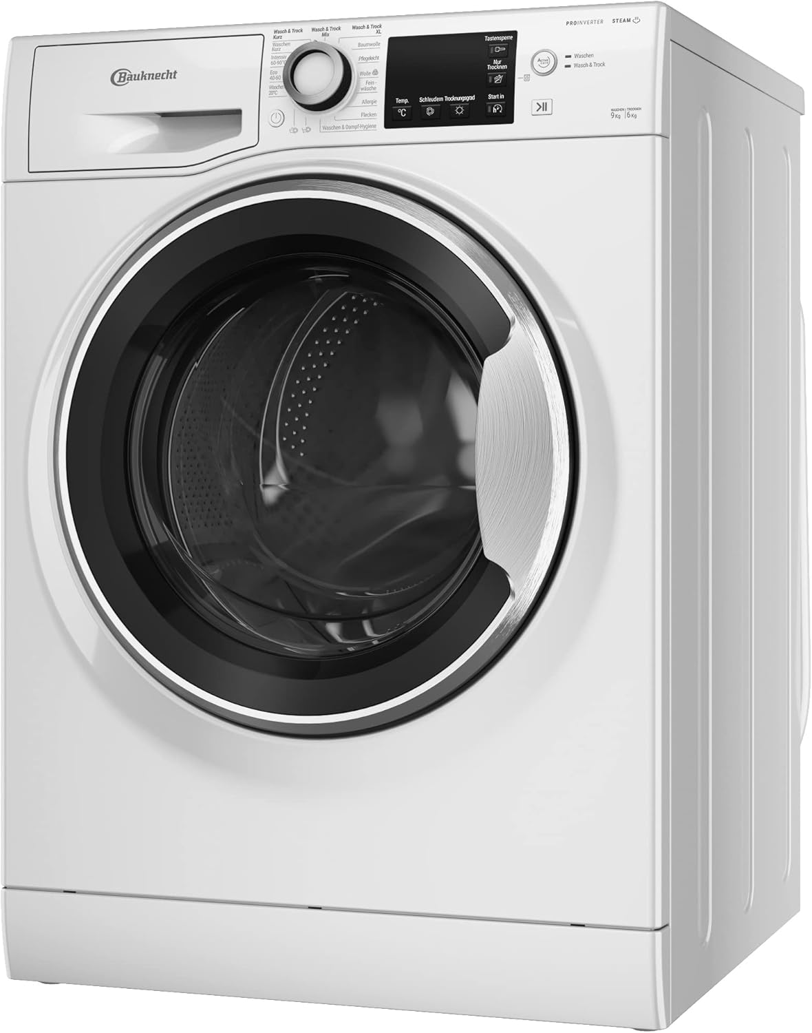 Bauknecht WATK Sense 96 41 N Waschtrockner/ 9/6 kg Waschen/Trocknen/Active Care Wash  und  Dry Technologie/Flecken 20° / Dampf-Programm/Wolle-Programm/Nachlegefunktion/PRO-Inverter Motor, Weiß