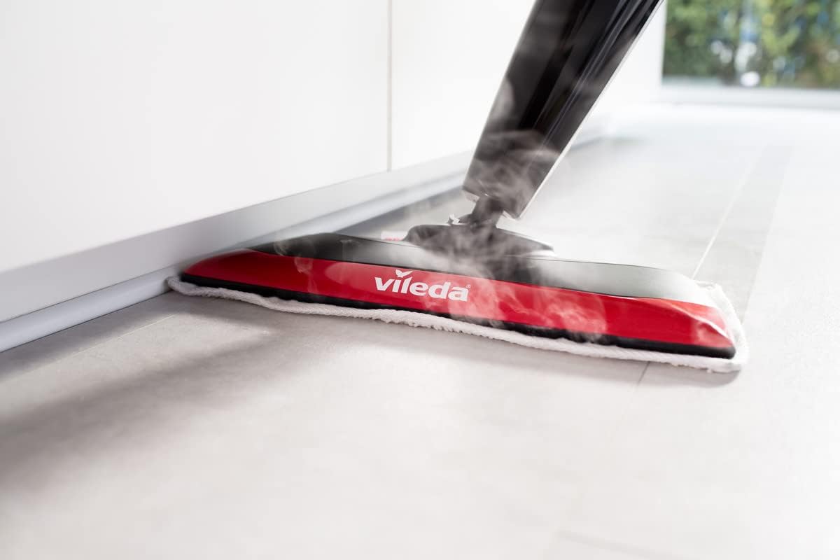 Vileda Steam XXL Power Pad Dampfreiniger, Dampfbesen für jeden Boden, Eco-Verpackung, Schwarz/Rot, One Size