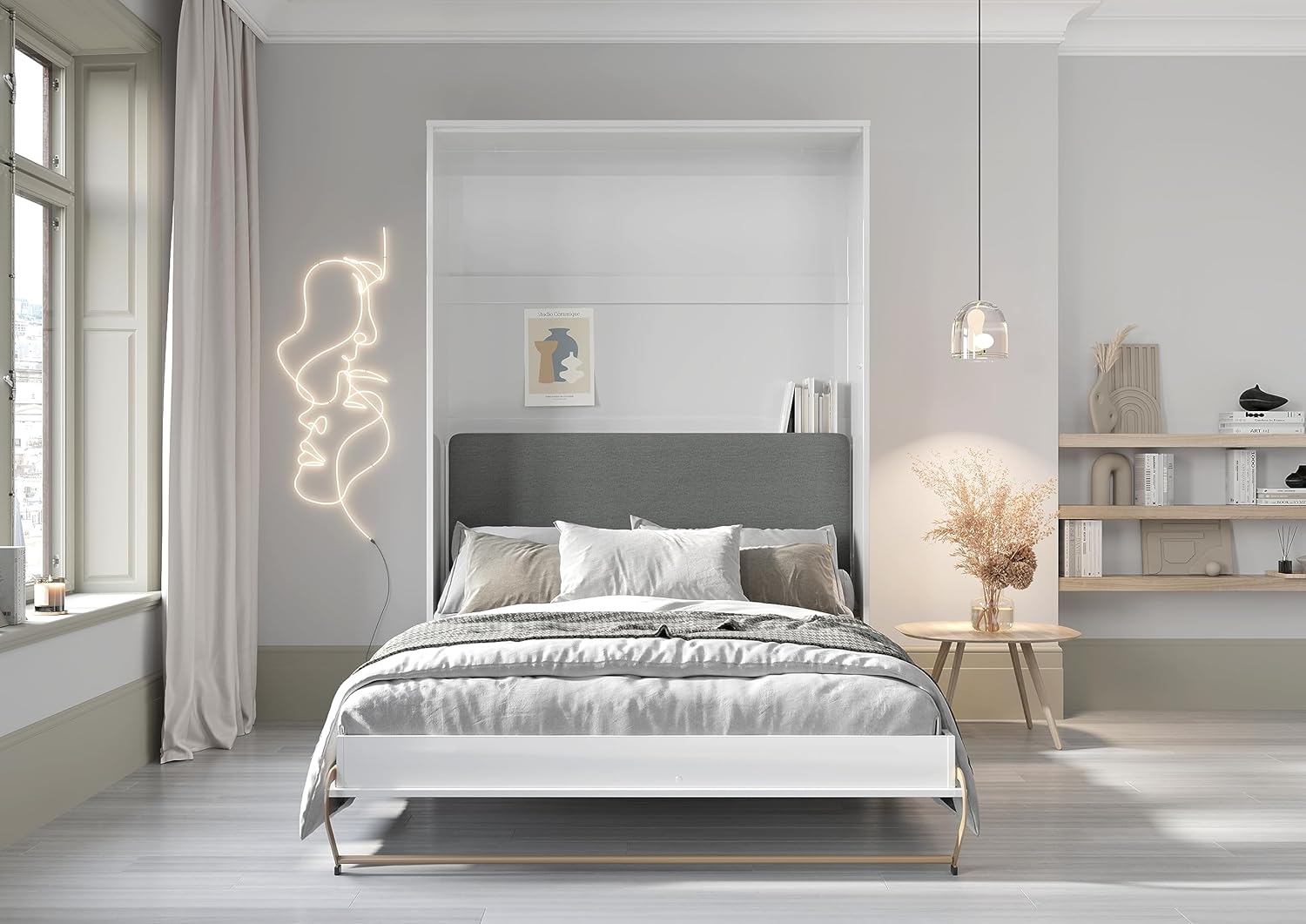 Homlando Lenart Schrankbett - Wandbett Concept Pro CP01 140x200 cm - Schrankklappbett Vertikal - Schrank mit integriertem Klappbett - Funktionsbett (Weiß Matt/Weiß Glanz)