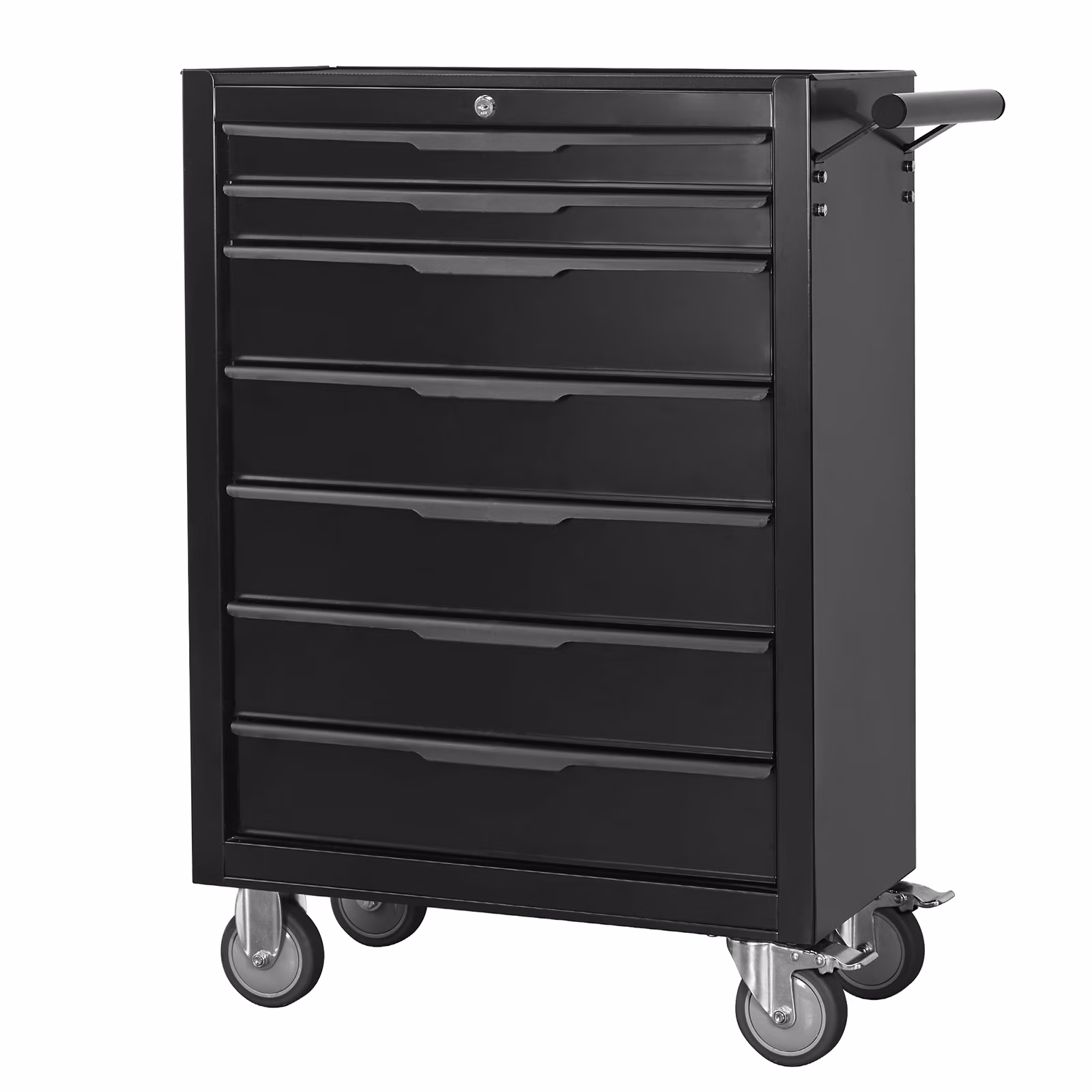 7-Drawer Rolling Tool Chest Cabinet, Large Capacity Metal Tool Box with Wheels and Cylinder Locking, Roll Around Storage Organizer Tool Cart for Garage, Warehouse, Work Shop - Black