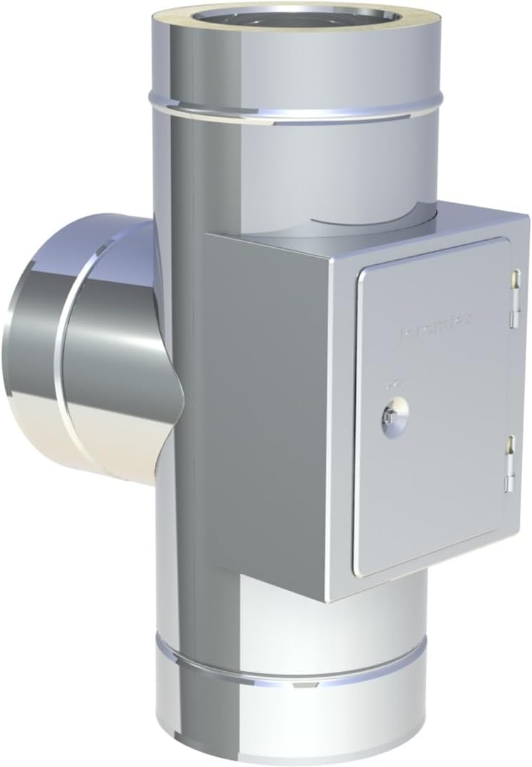 Jeremias DW-FU T-Anschluss 250 mm 87 Grad Edelstahl doppelwandig Abgassystem mit Revision gleiche Höhe bis 600 Grad N1