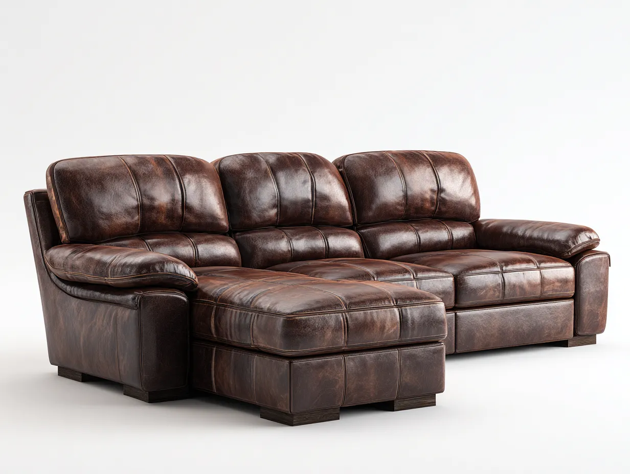 Ecksofa-Leder-Holz-305x185x90 cm-Braun-Vintage Stil