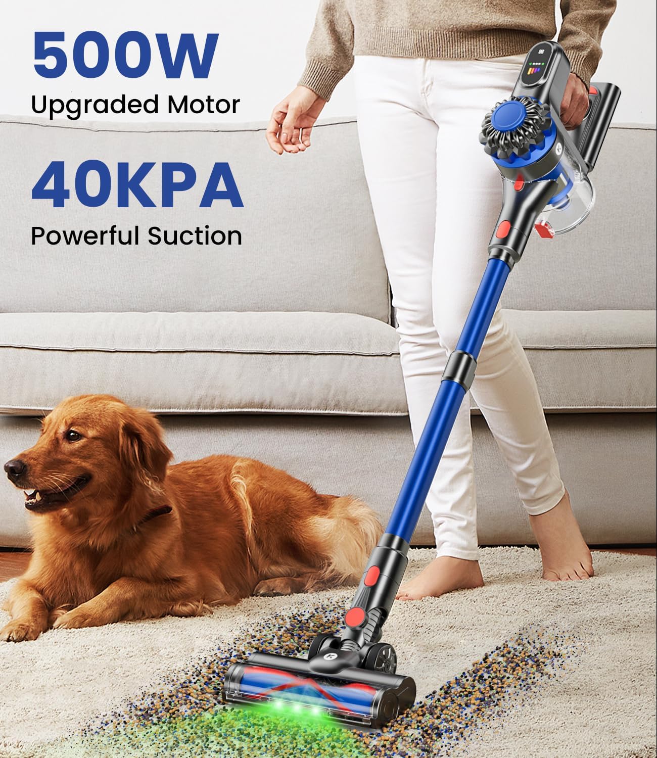 Cordless Vacuum Cleaner. 500W/40Kpa Vacuum Cleaners for Home. 60Mins Stick Vacuum with LED Display. Anti-Tangle & Wall Mount Charging. 8 in 1 Lightweight Vacuum for Hard Floors Carpet Pet Hair