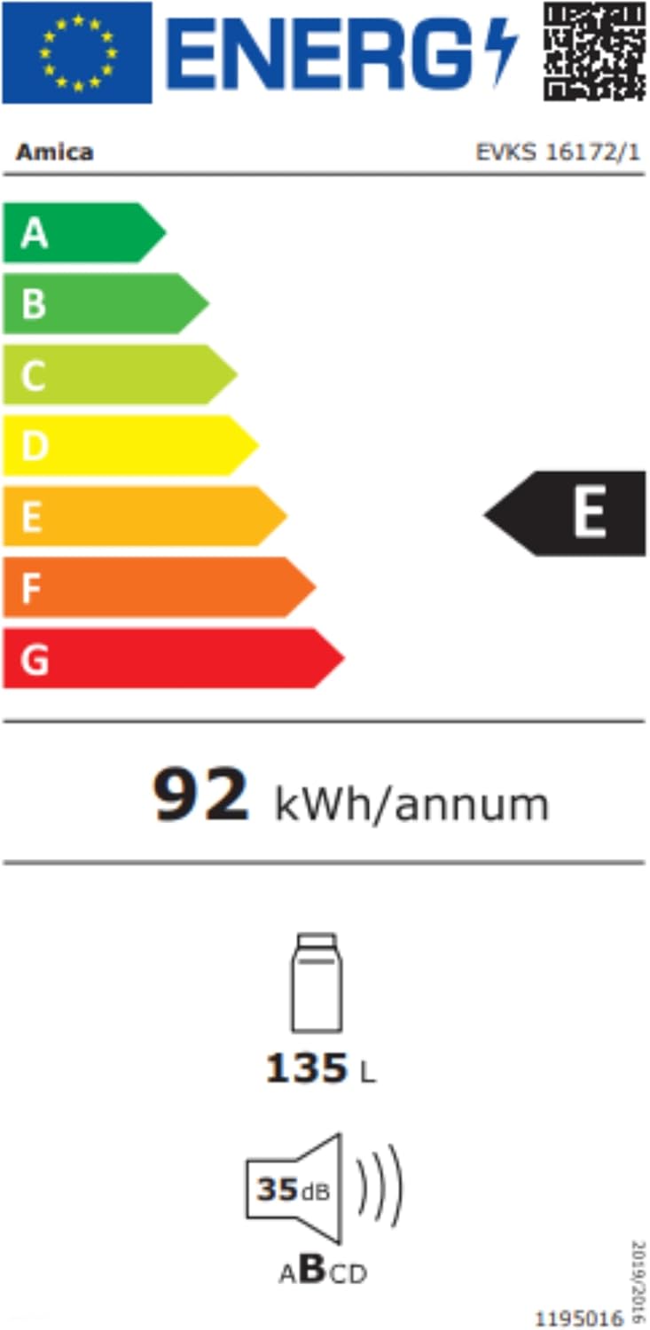 Amica EVKS 16172-1 - Réfrigérateur encastrable - 88 cm - Inverter - Compresseur - Éclairage LED - Alarme d'ouverture de porte - 135 l
