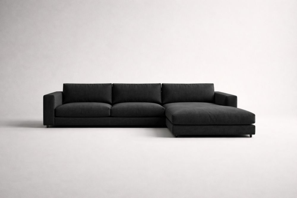 Fabric Sectional Sofa with Chaise Black 300cm x 100cm x 85cm