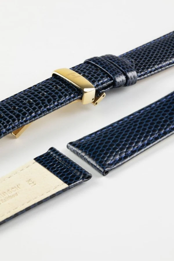 Hirsch RAINBOW NQR Lizard-Embossed Leather Watch Strap in BLUE