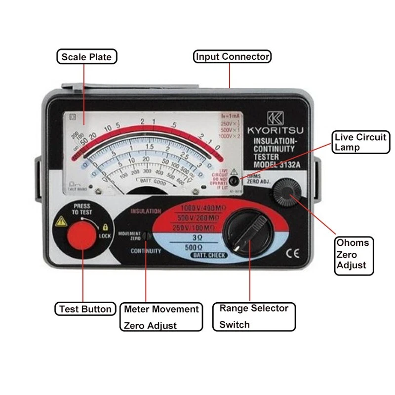Kyoritsu 3132A Analoge Isolatie- en Continu?teitstester 600V AC Voltmeter