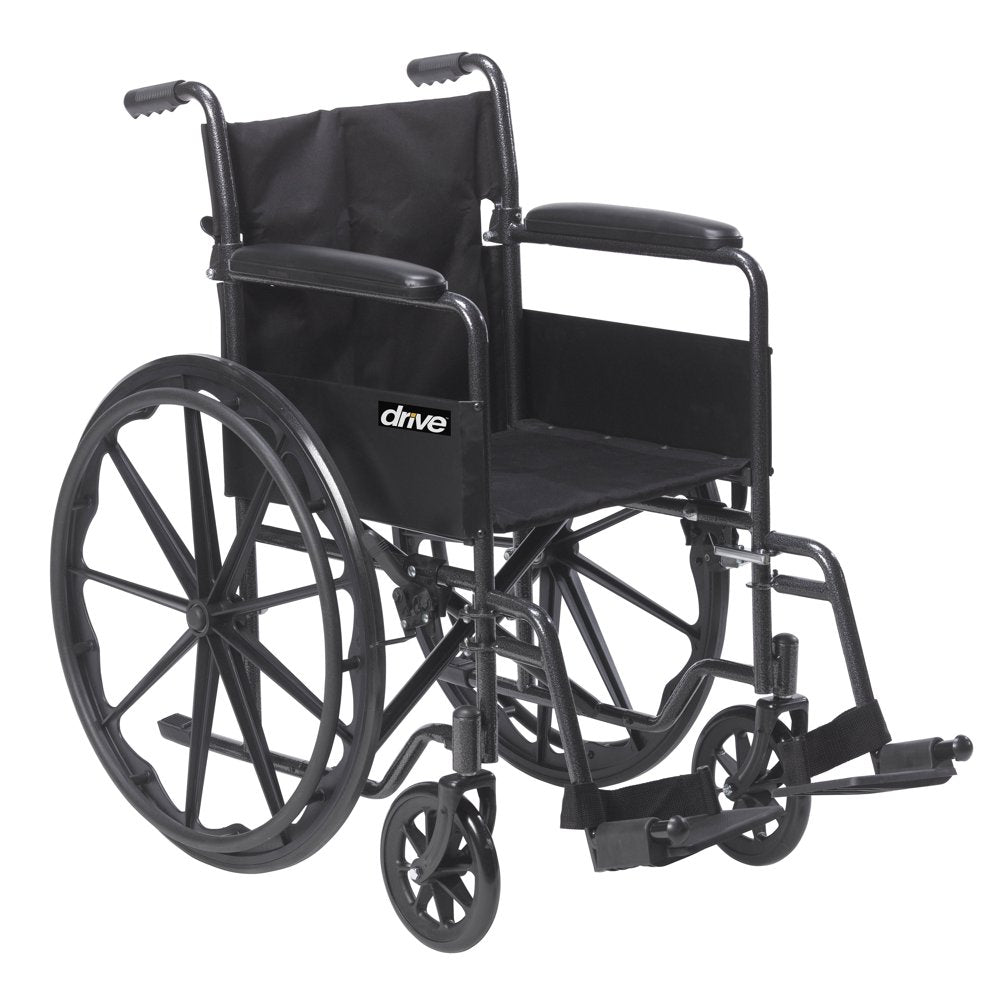 Drive Medical Silver Sport 1 Wheelchair, Full Arms, Swing Away Footrest, Lightweight Steel Frame