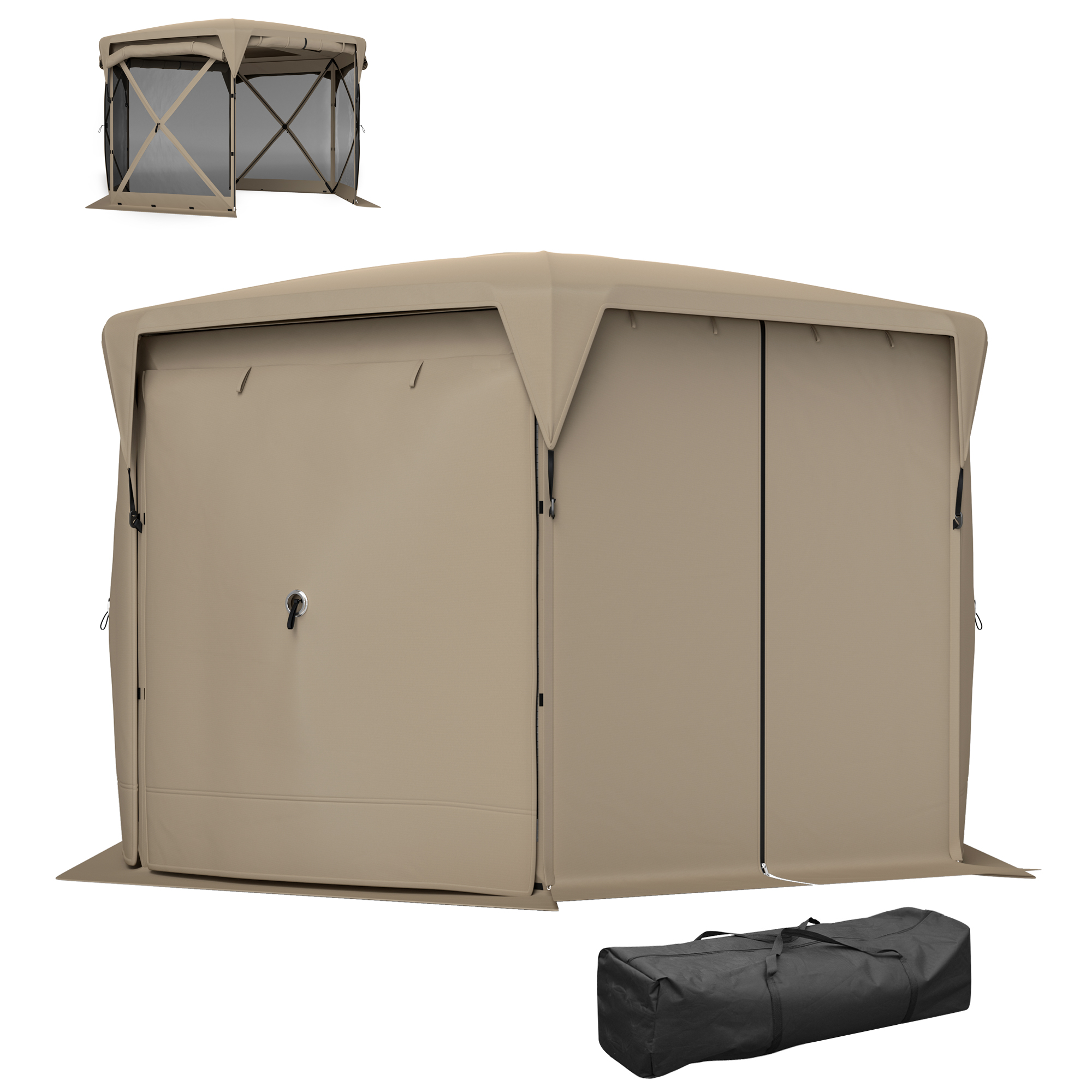 3 x 3,5 Pop-up Tuinpaviljoen met UPF30+ Bescherming, Netwanden, Draagtas, voor Tuinfeesten, Camping, Khaki