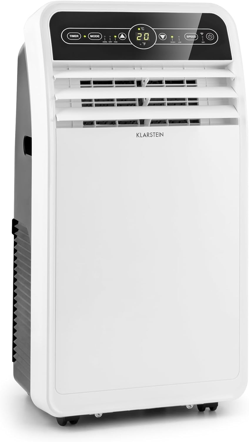 Klarstein Mobile Klimaanlage mit Abluftschlauch, 4-in-1 Klimagerät mit Ventilator, Luftentfeuchter & Nachtmodus, Kleine & Portable Klimaanlage für Wohnung & Büro, Niedriger Verbrauch, 9000 BTU