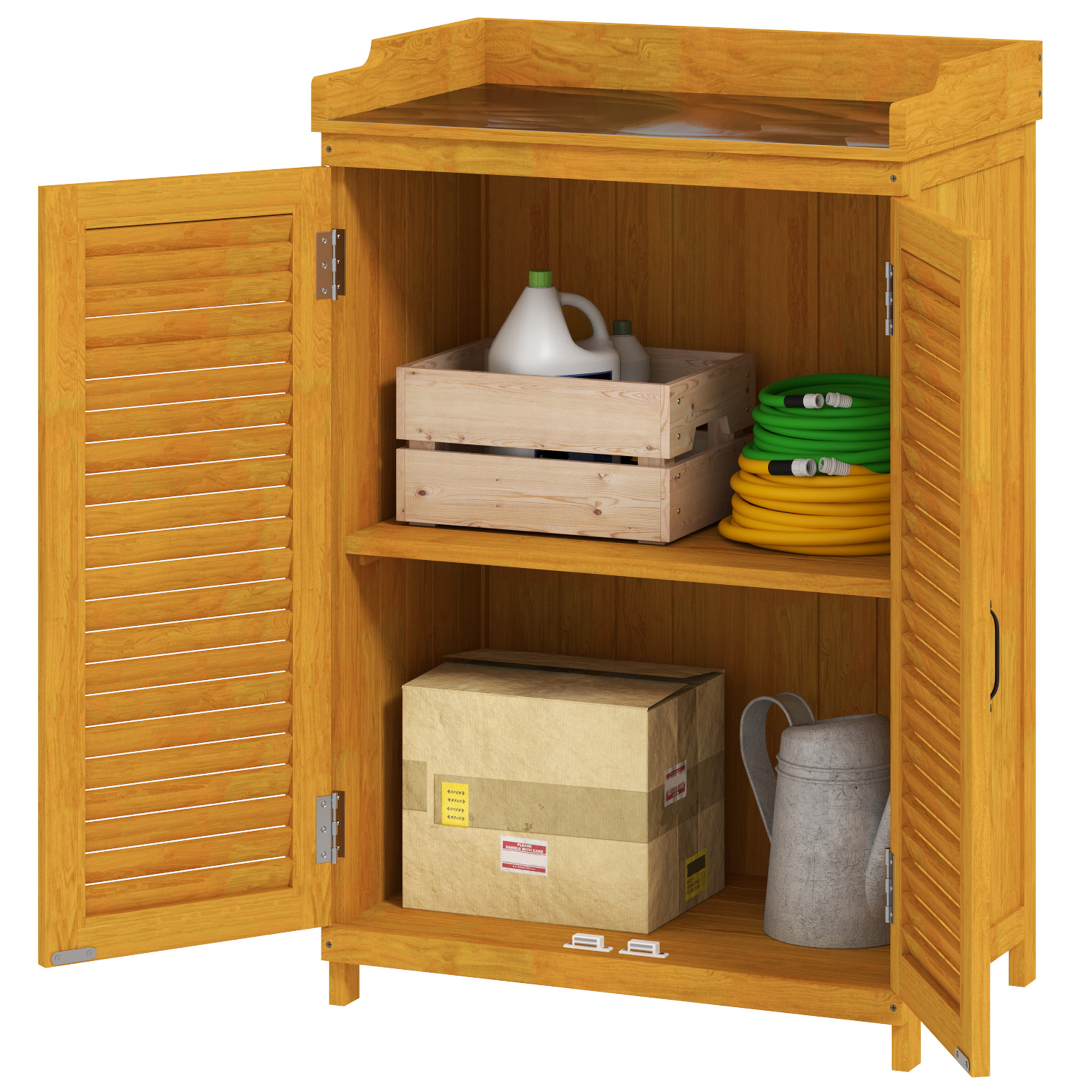 Tuinkast van Hout met Werkoppervlak, Weerbestendige Gereedschapskast, 65,5x40x98,5cm Geel