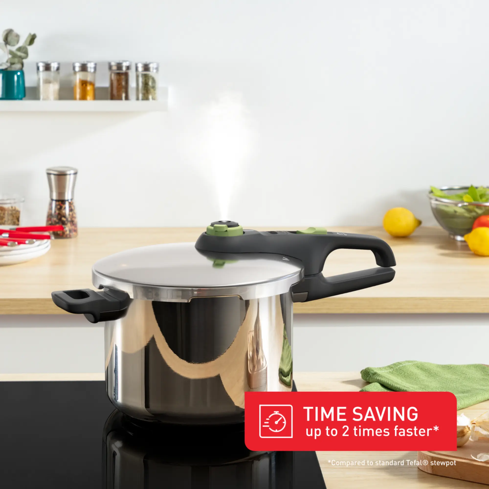 Tefal Secure Trendy inductiegeschikte snelkookpan van roestvrij staal, 6L