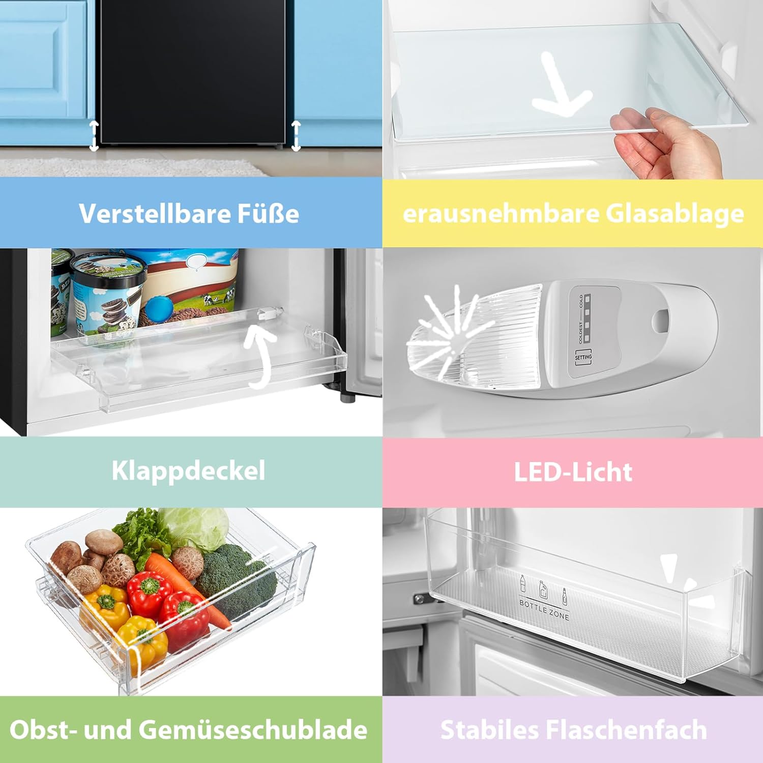 Comfee RCB169DK2(E) Fridge/Freezer Combination, 150 cm Height, Low Frost, Adjustable Fridge Temperature, LED Light, 195 kWh per Year, Fridge Capacity 115 L, 59 L Freezer, Black