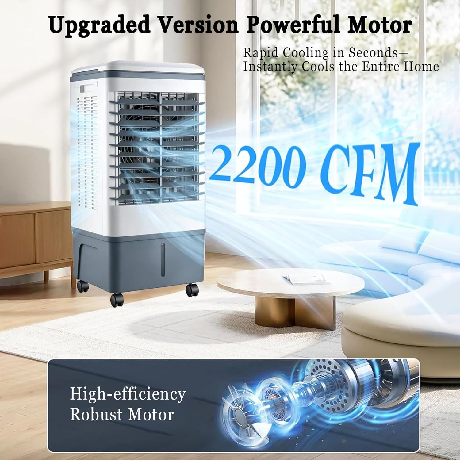 Klimaanlage Mobil 80W, 1-seitiger Klimaanlage Ohne Abluftschlauch, 3 Modi, 20L Abnehmbarem Tank, 60/120° Oszillation, 7.5h Timer, Leise, Fernbedienbar, Verdunstungskühler für Zuhause Schlafzimmer
