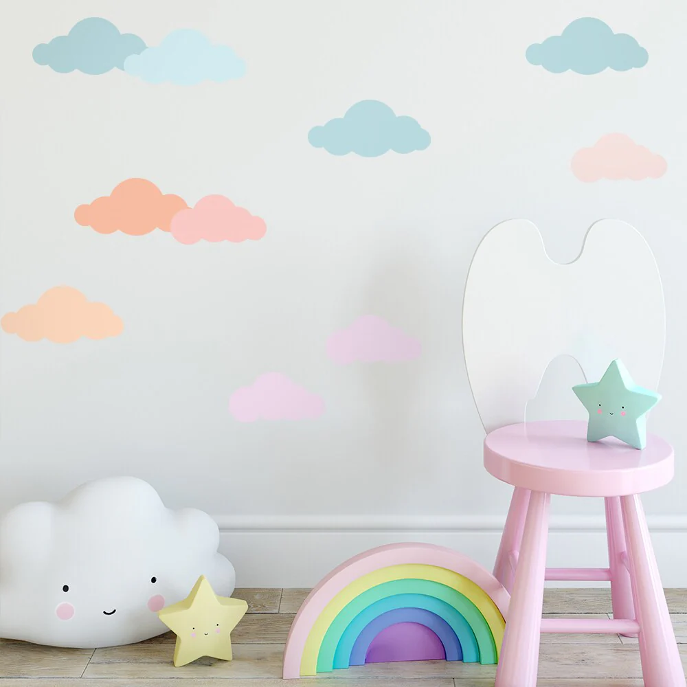 Colorful Cloud Wall Decals, Cloud Nursery Wallpaper Stickers for Baby Nursery